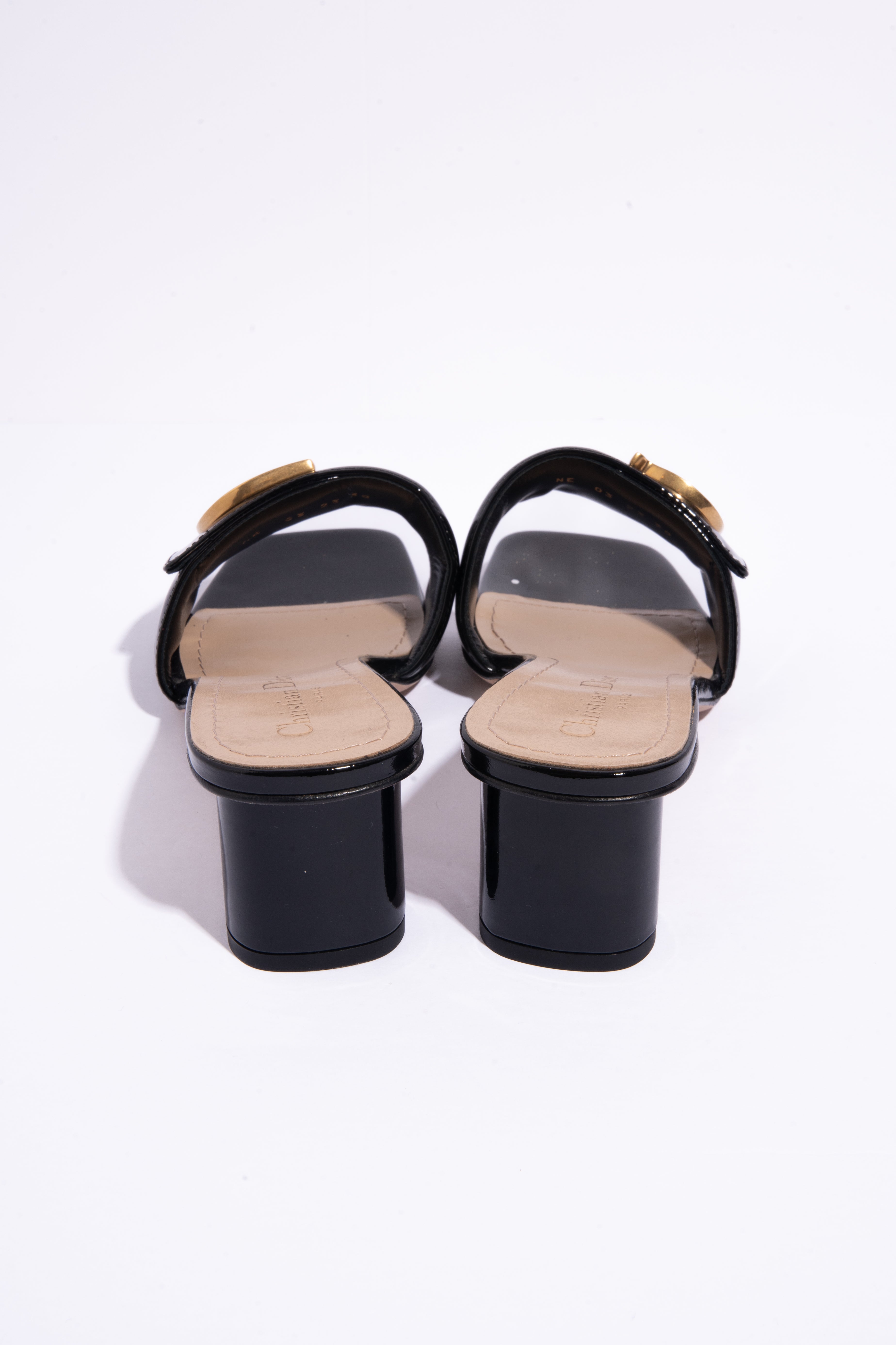 CHRISTIAN DIOR Black Patent CD Mules (Sz. 38)