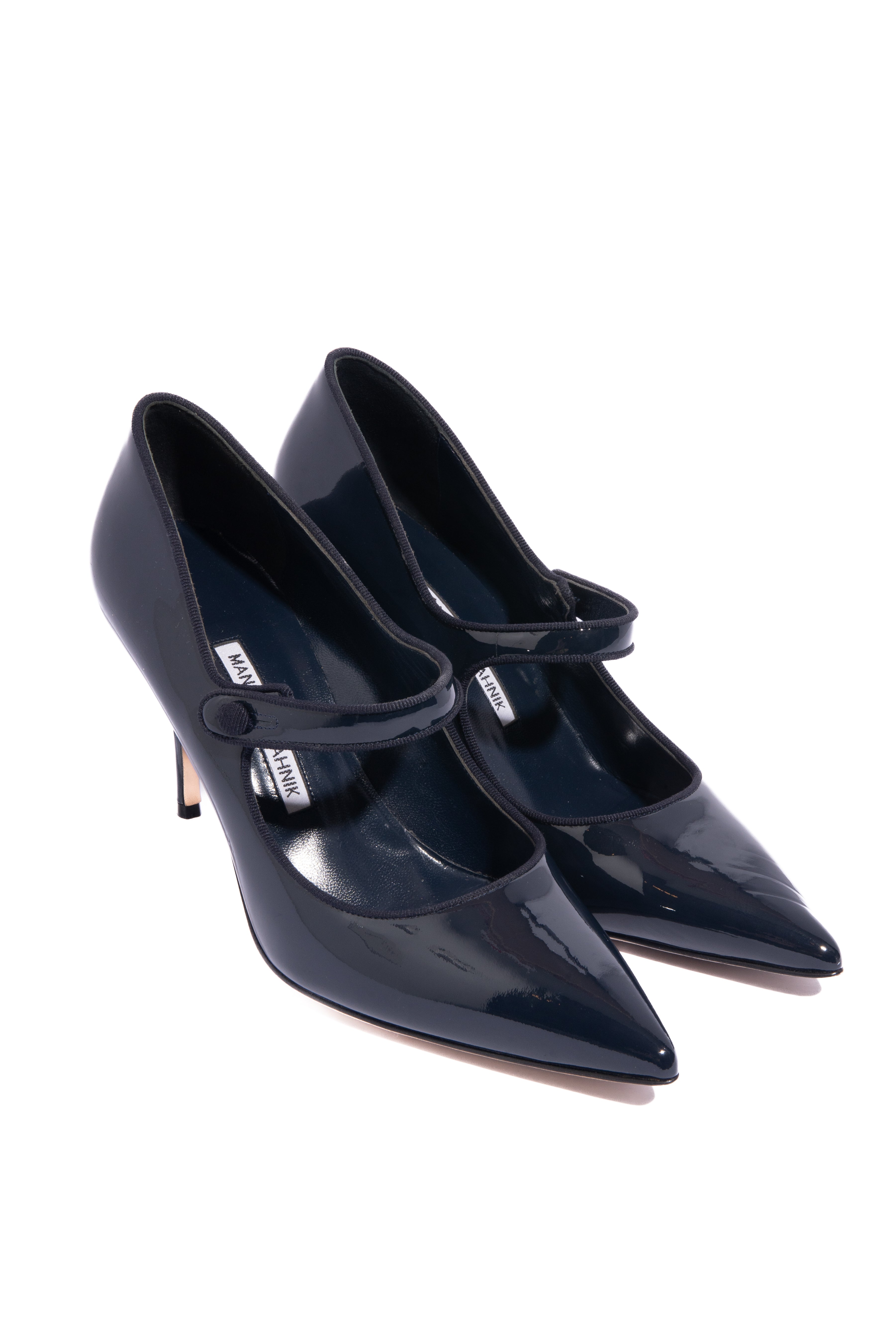 MANOLO BLAHNIK Navy Patent Mary Jane Pumps (Sz. 39)