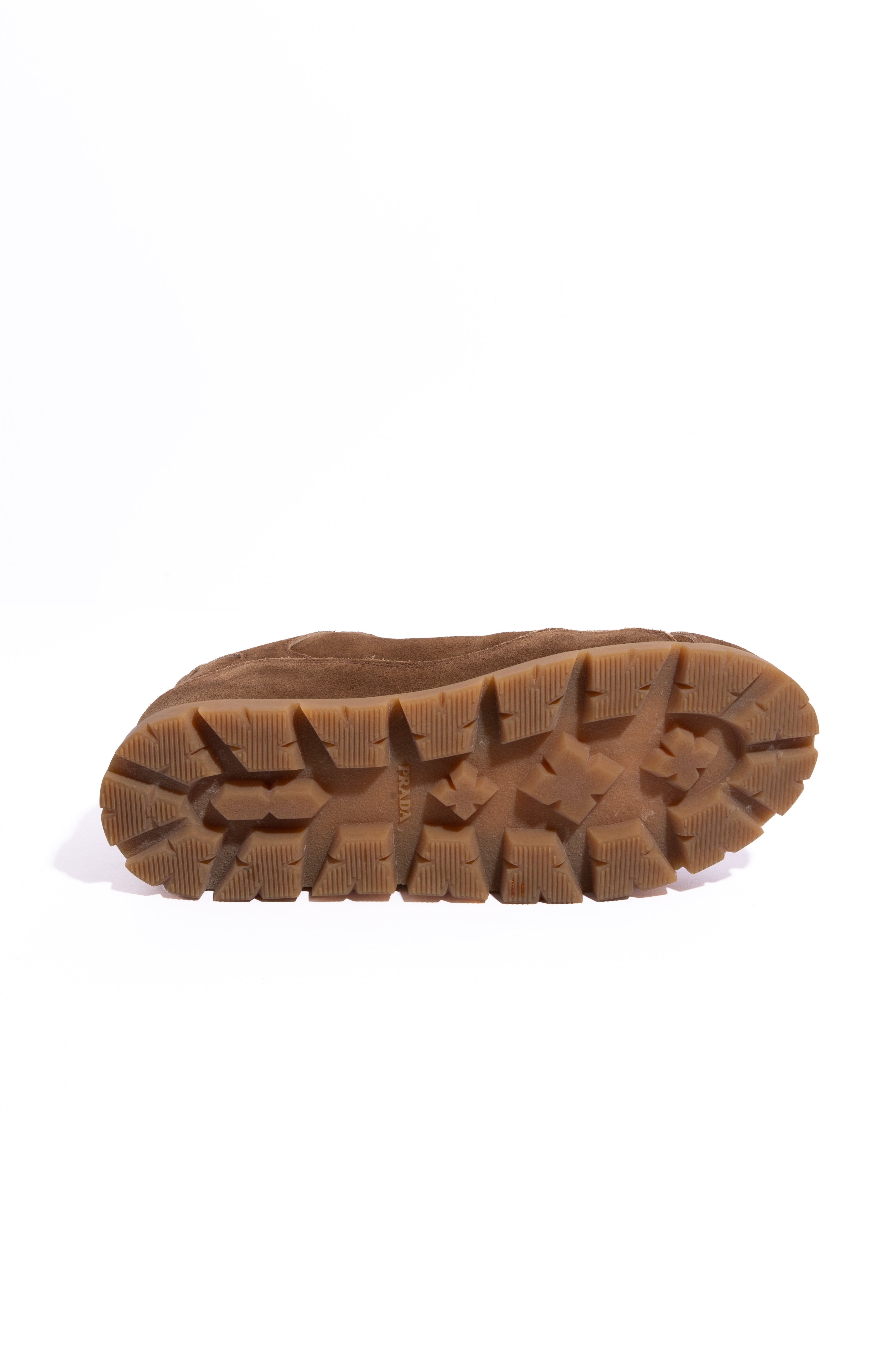 PRADA 2026 Camel Trail Faded Suede Sneaker (Sz. 38)