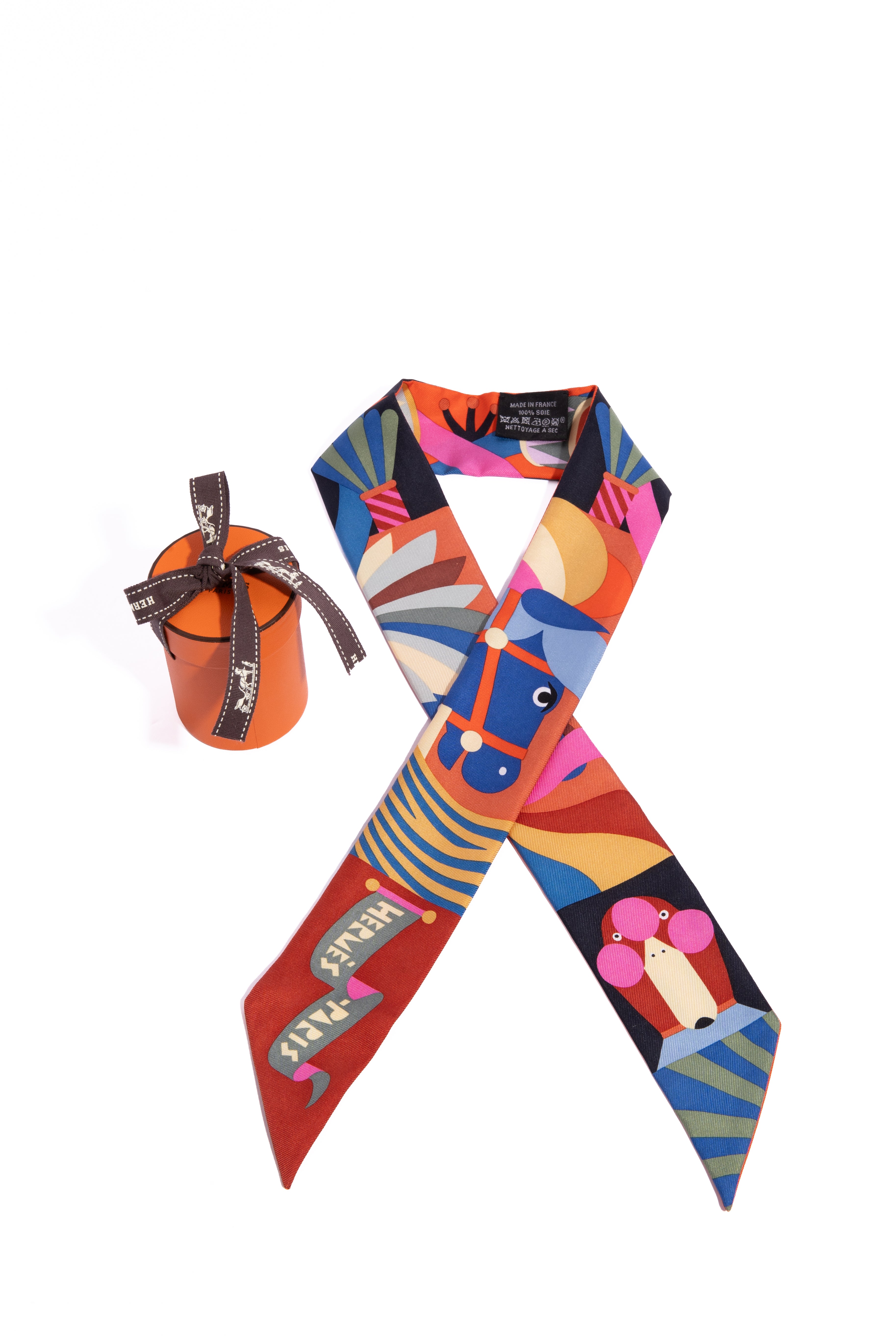 HERMES Multi Color Abstract Print Silk Twilly