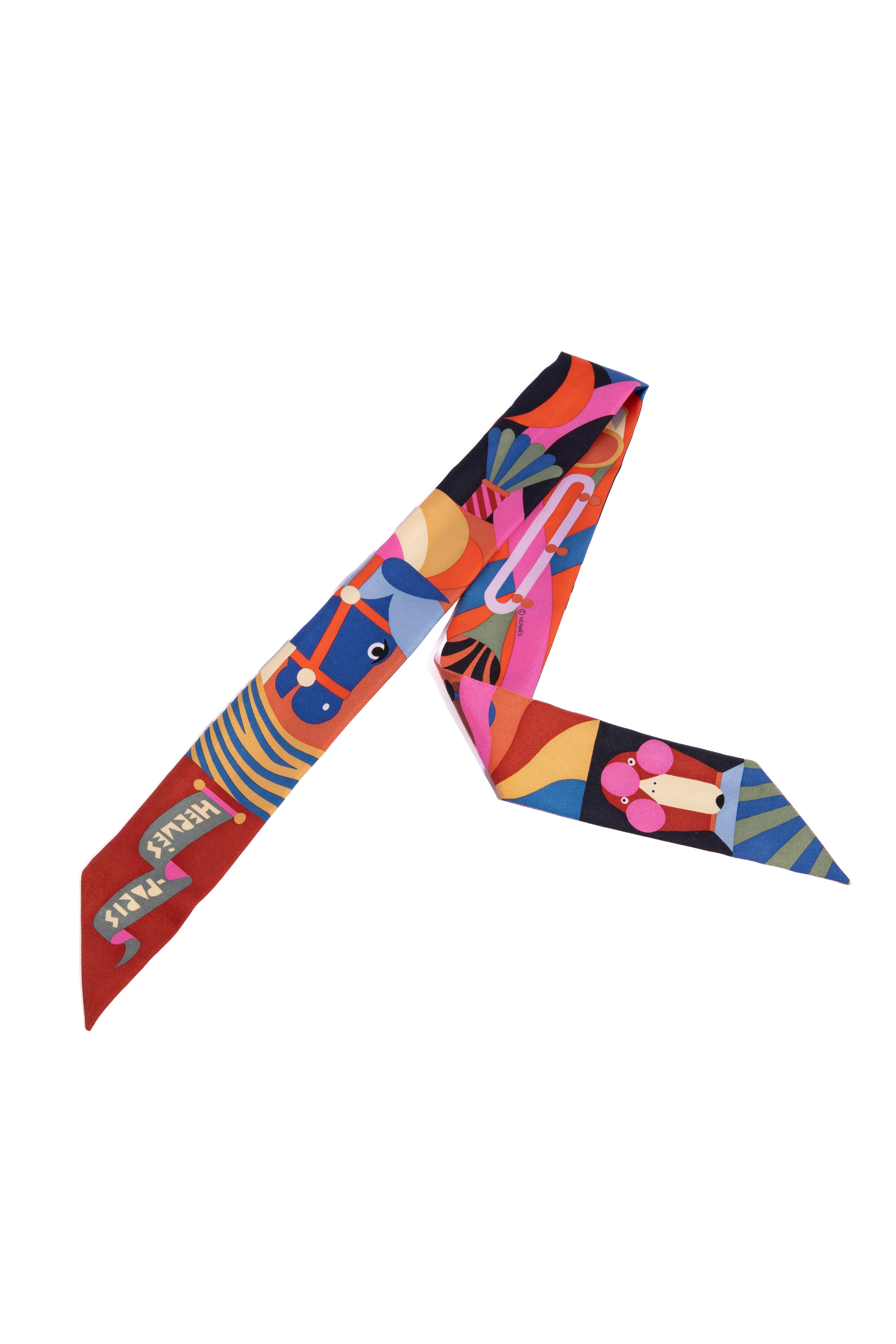 HERMES Multi Color Abstract Print Silk Twilly