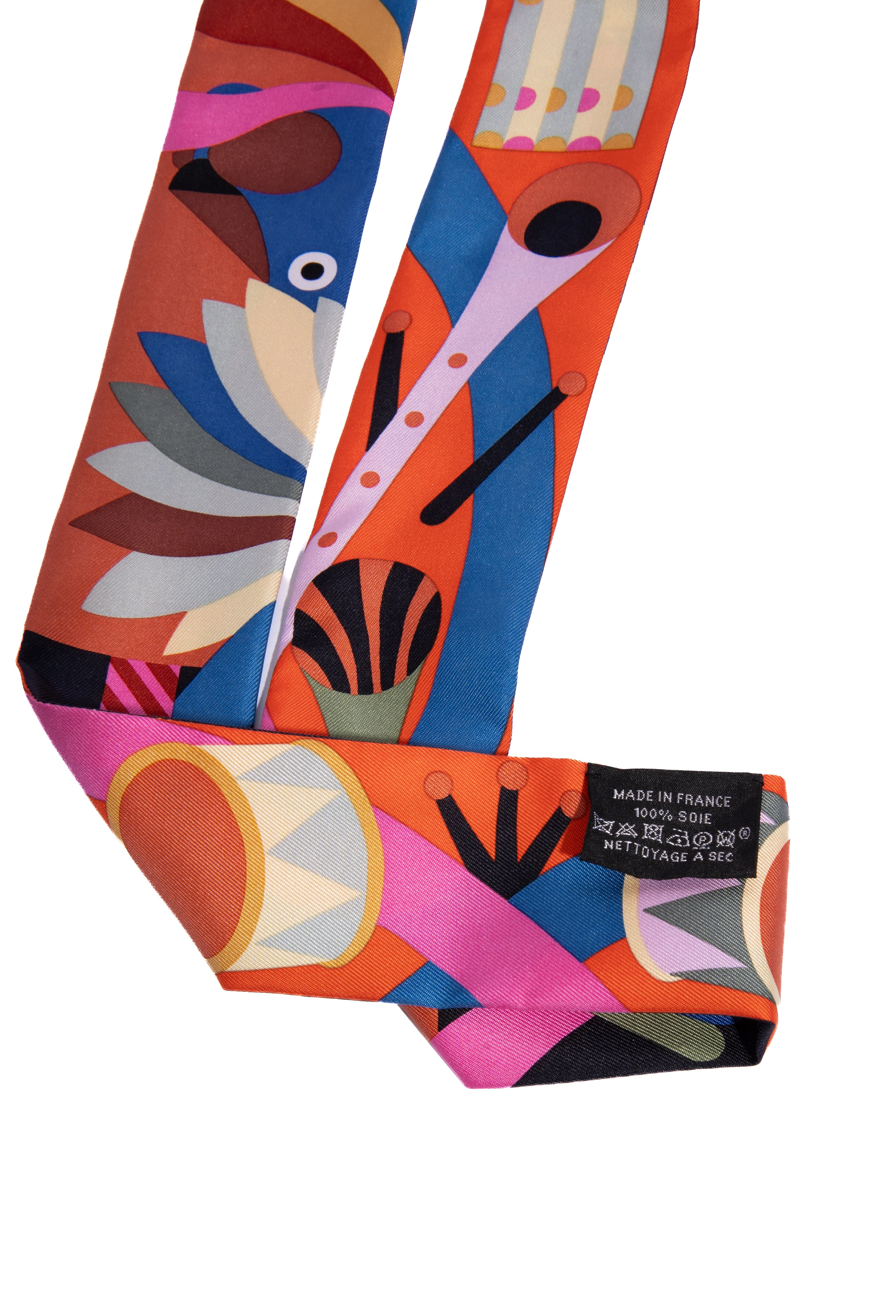 HERMES Multi Color Abstract Print Silk Twilly
