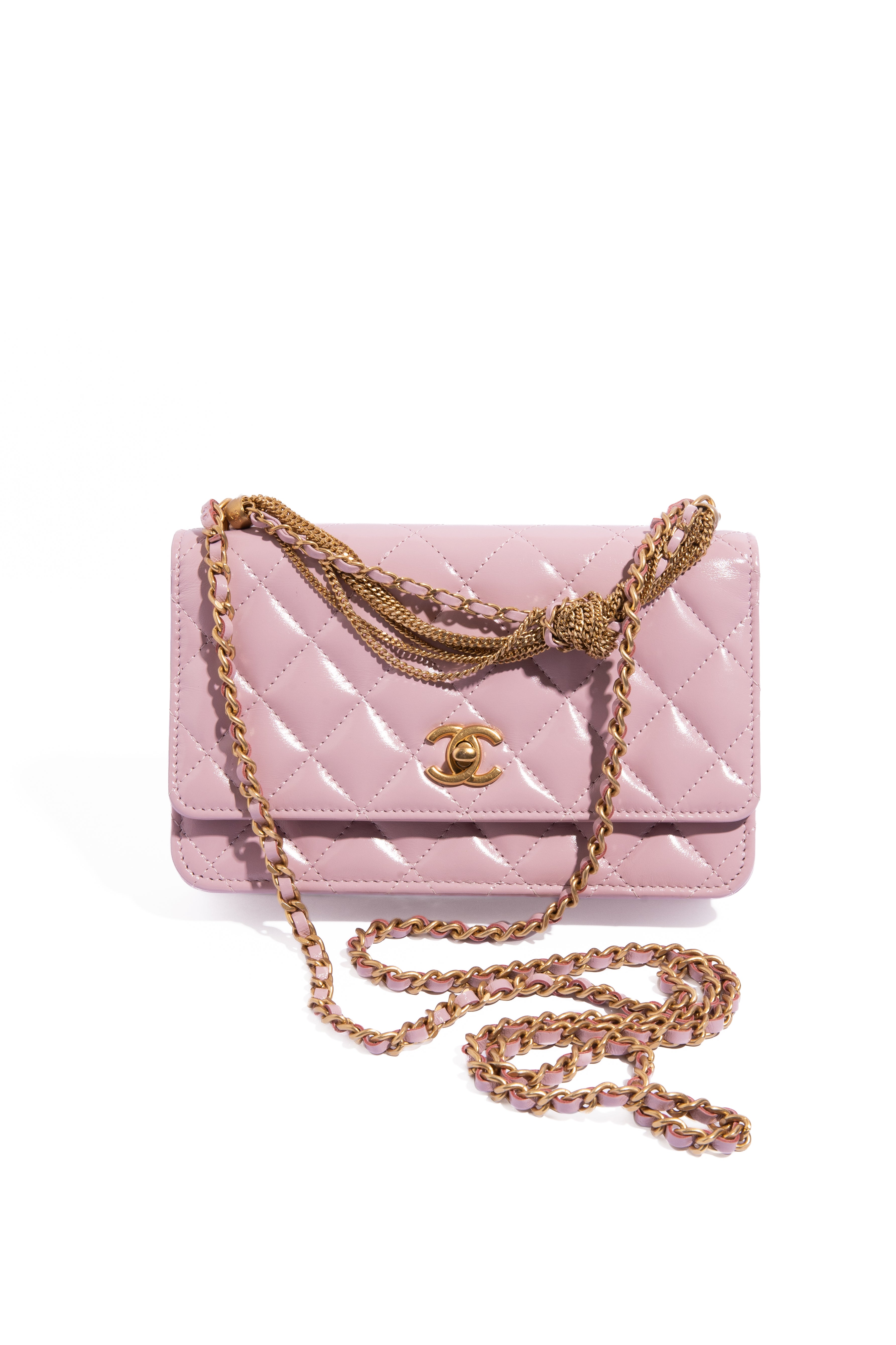 CHANEL Pink Rose Mini Quilted Lambskin Gold Knot WOC