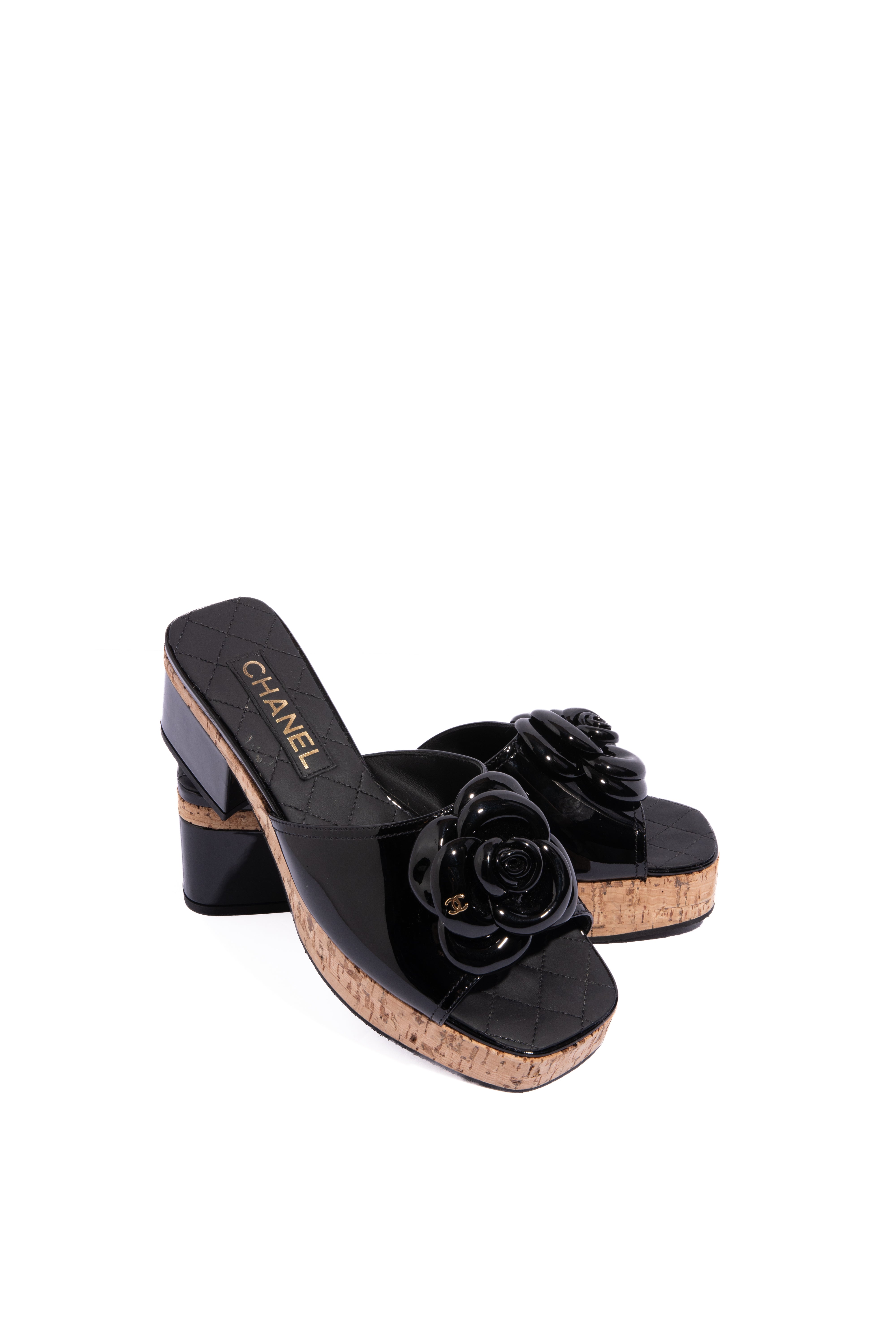 CHANEL Camellia Cork Platforms (Sz. 38)