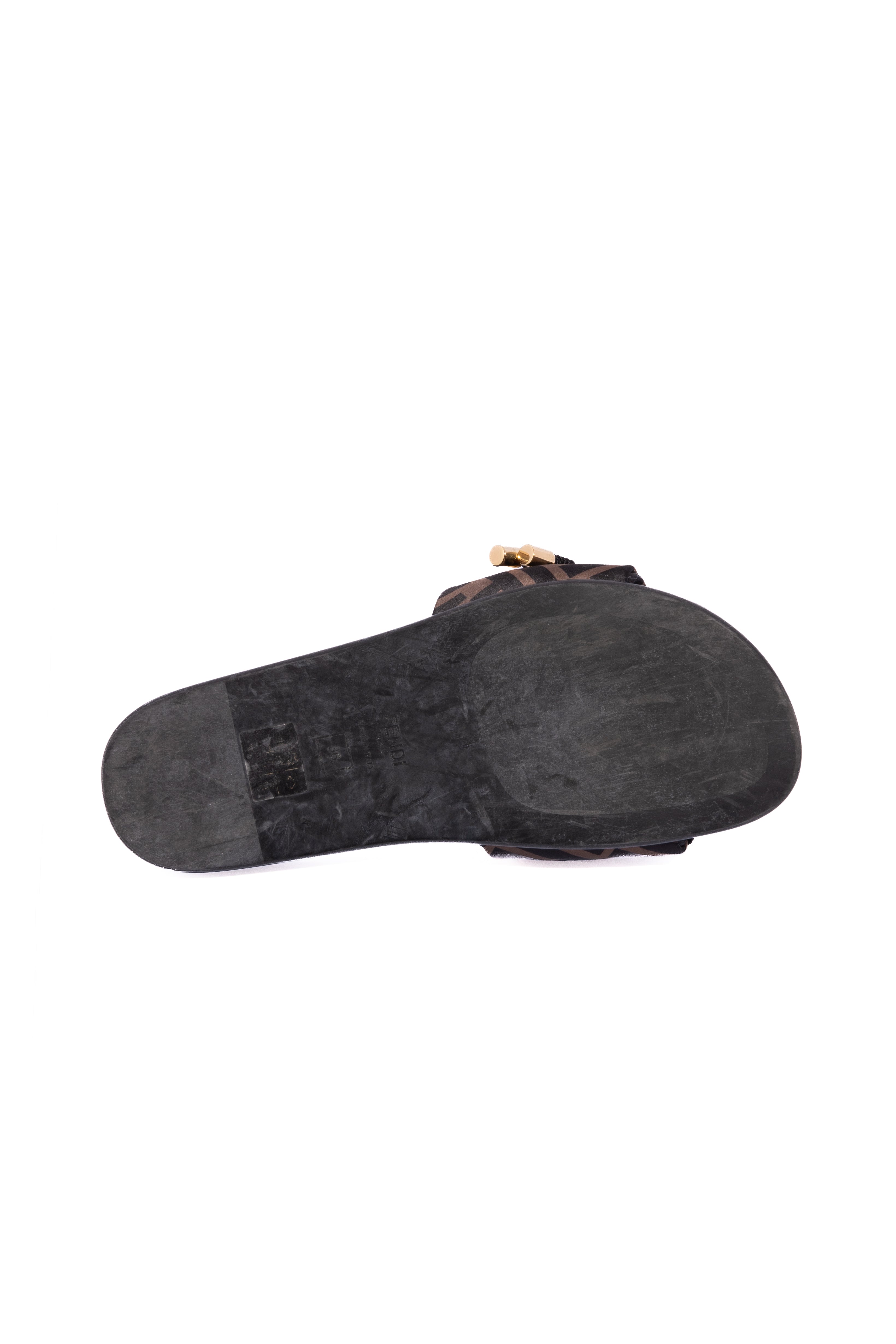 FENDI Brown Satin Gold Toggle Logo Slides (Sz. 36)