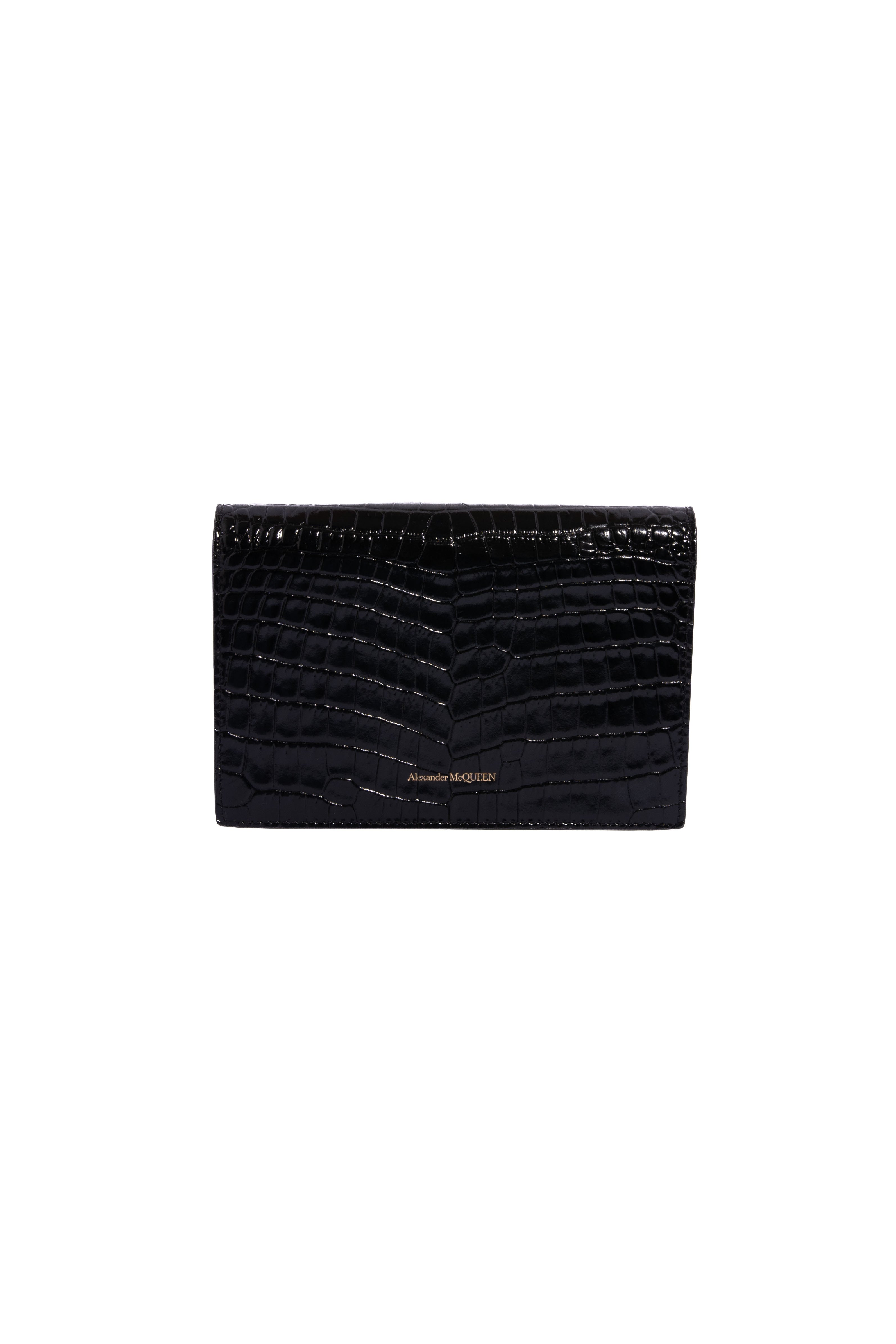 ALEXANDER MCQUEEN Blk Croc Embossed Small Skull Crossbody