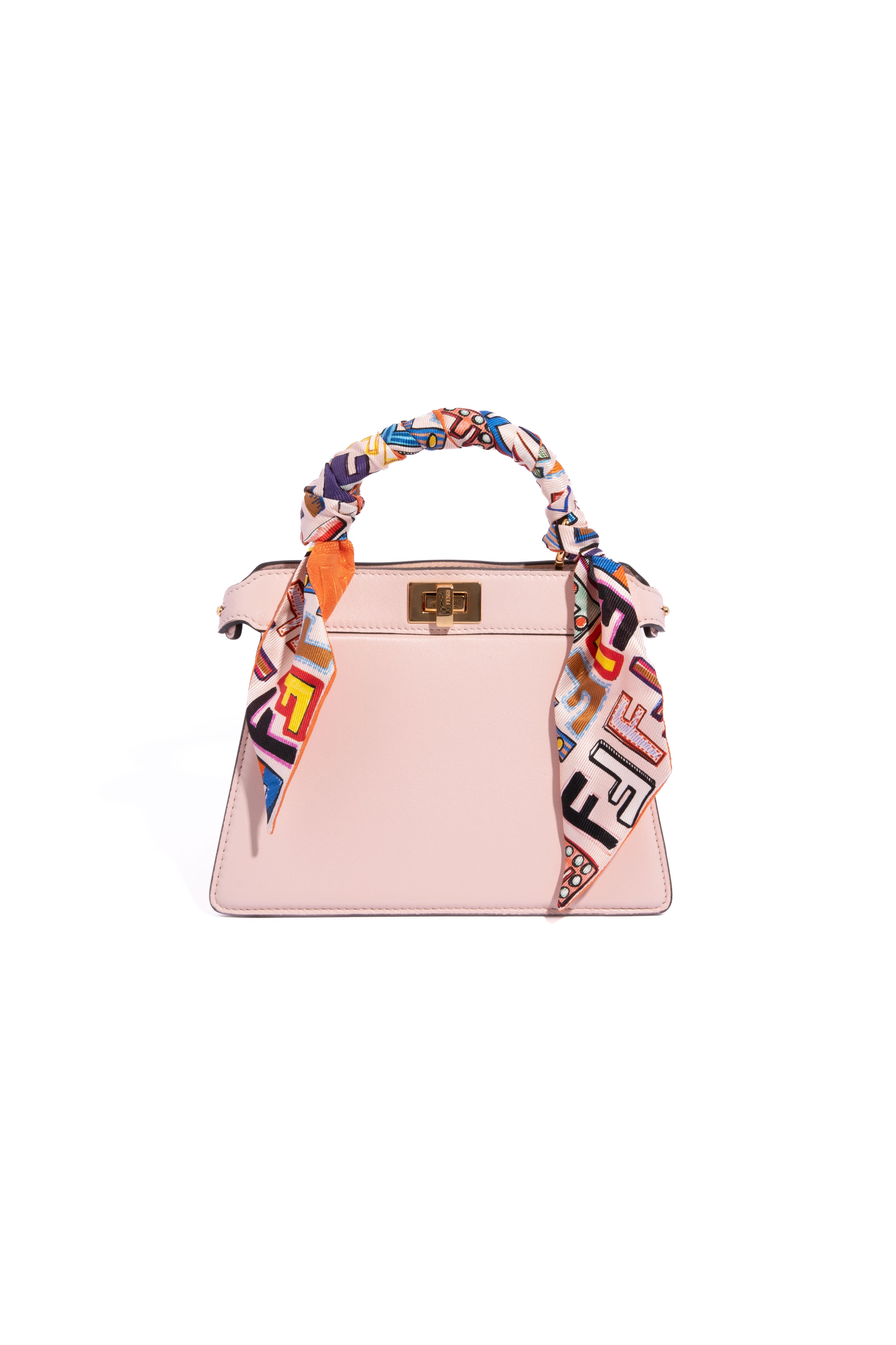 FENDI Pink 'Peek-a-Boo' Petite Handbag w Silk Fendi Wrappy