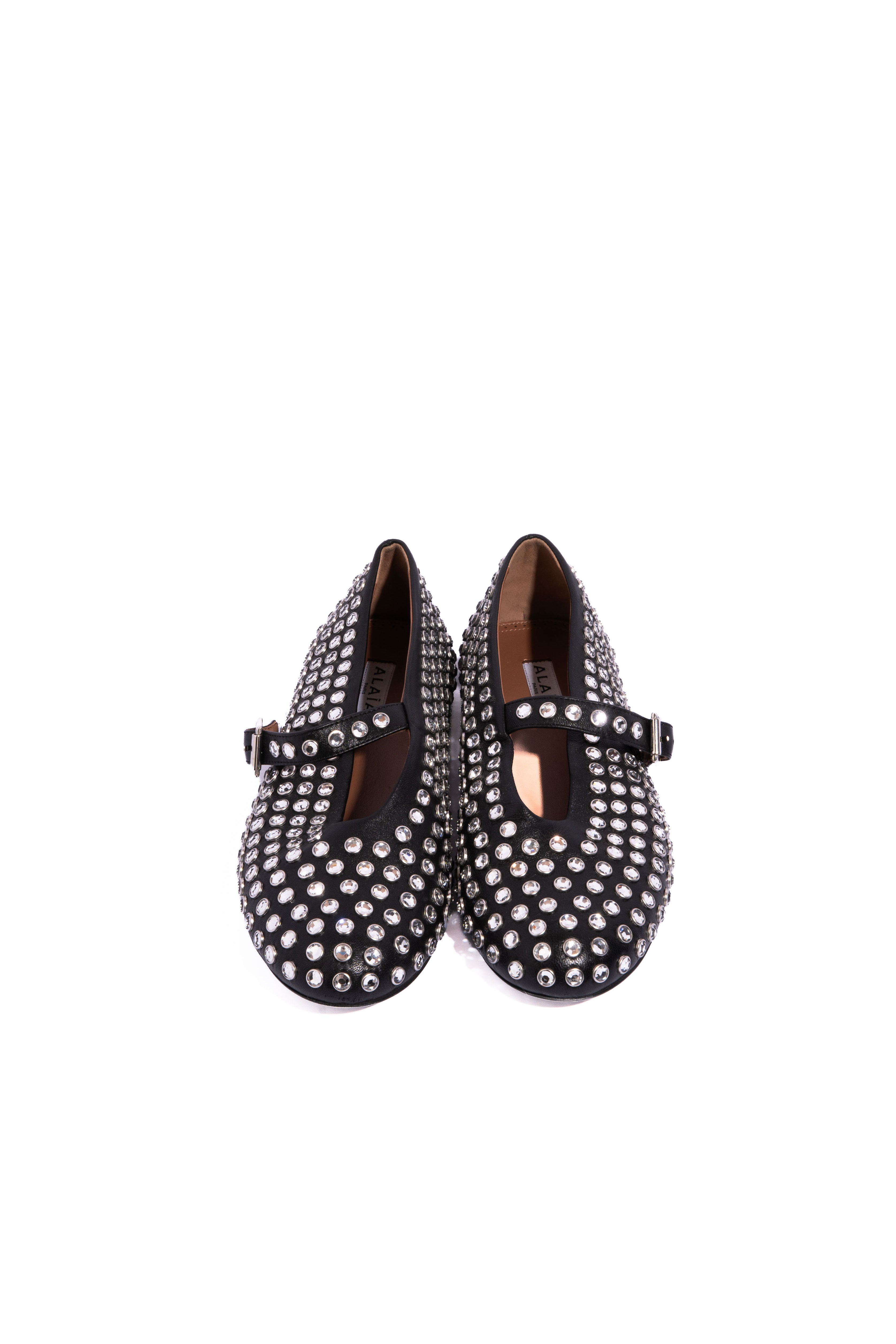 ALAIA 2026 Black Crystal 'Strass' Mary Jane Ballet Flats | Sz 38.5