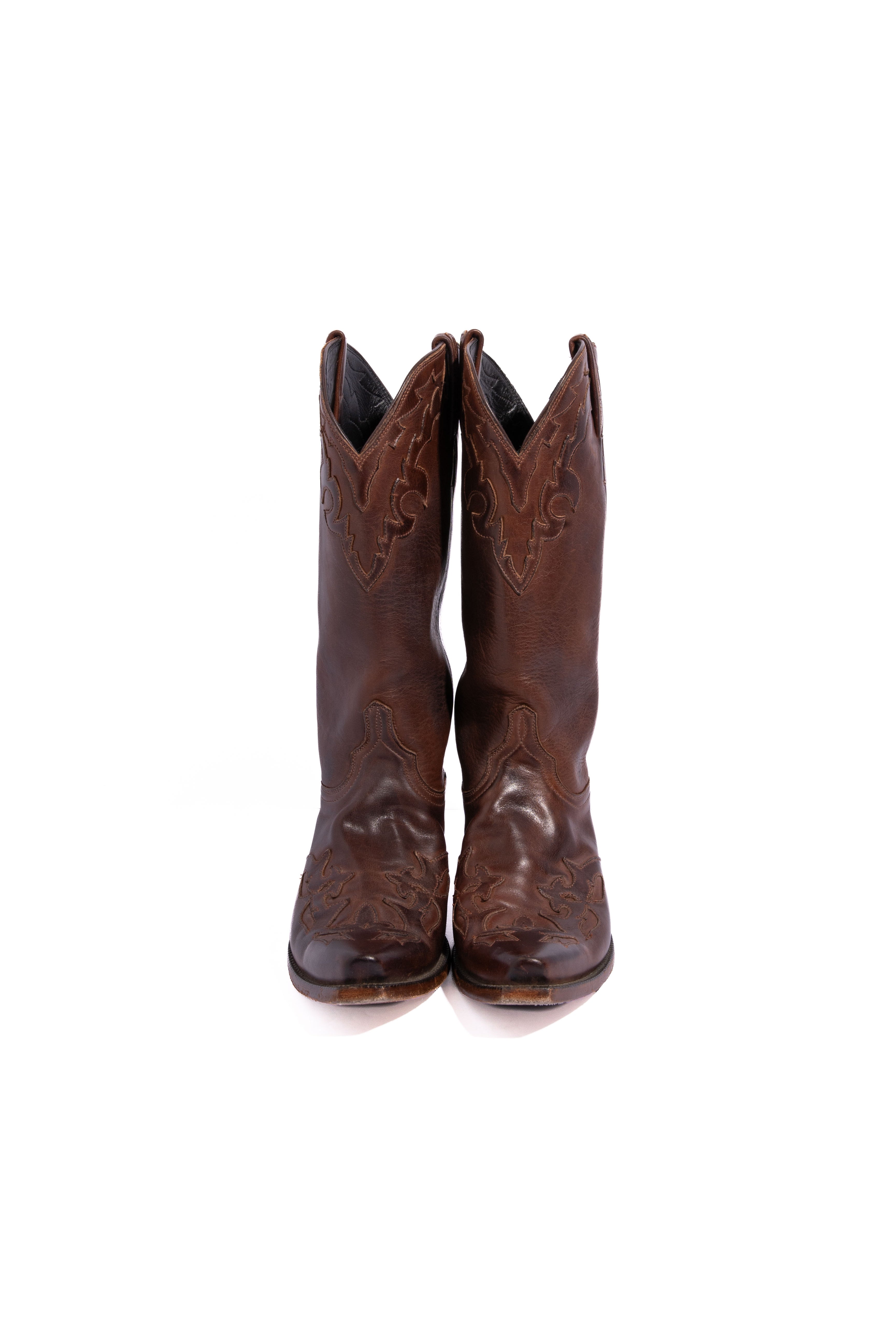 LUCCHESE Brown Contrast Stitch Knee High Western Boots | Sz. 37.5