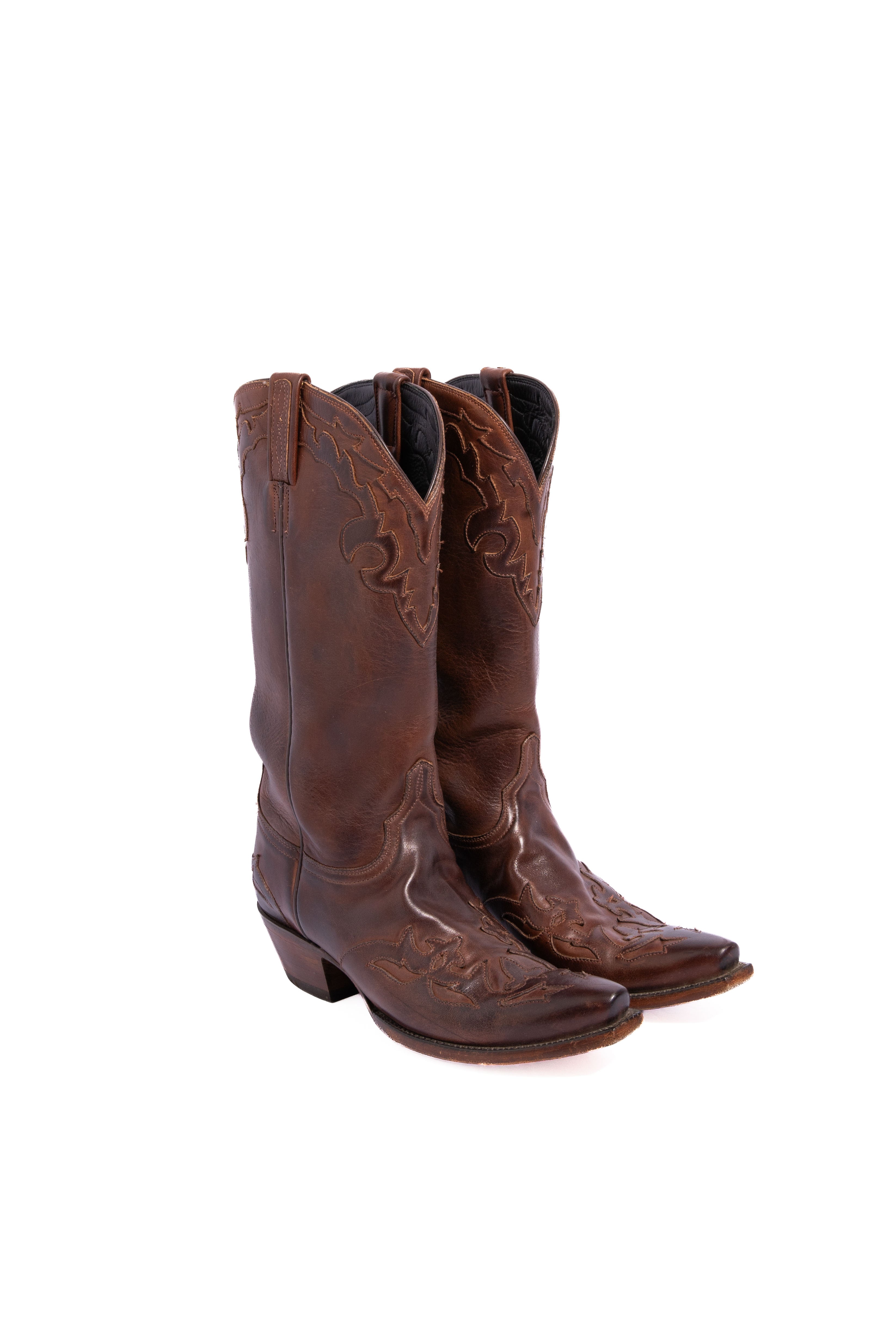 LUCCHESE Brown Contrast Stitch Knee High Western Boots | Sz. 37.5