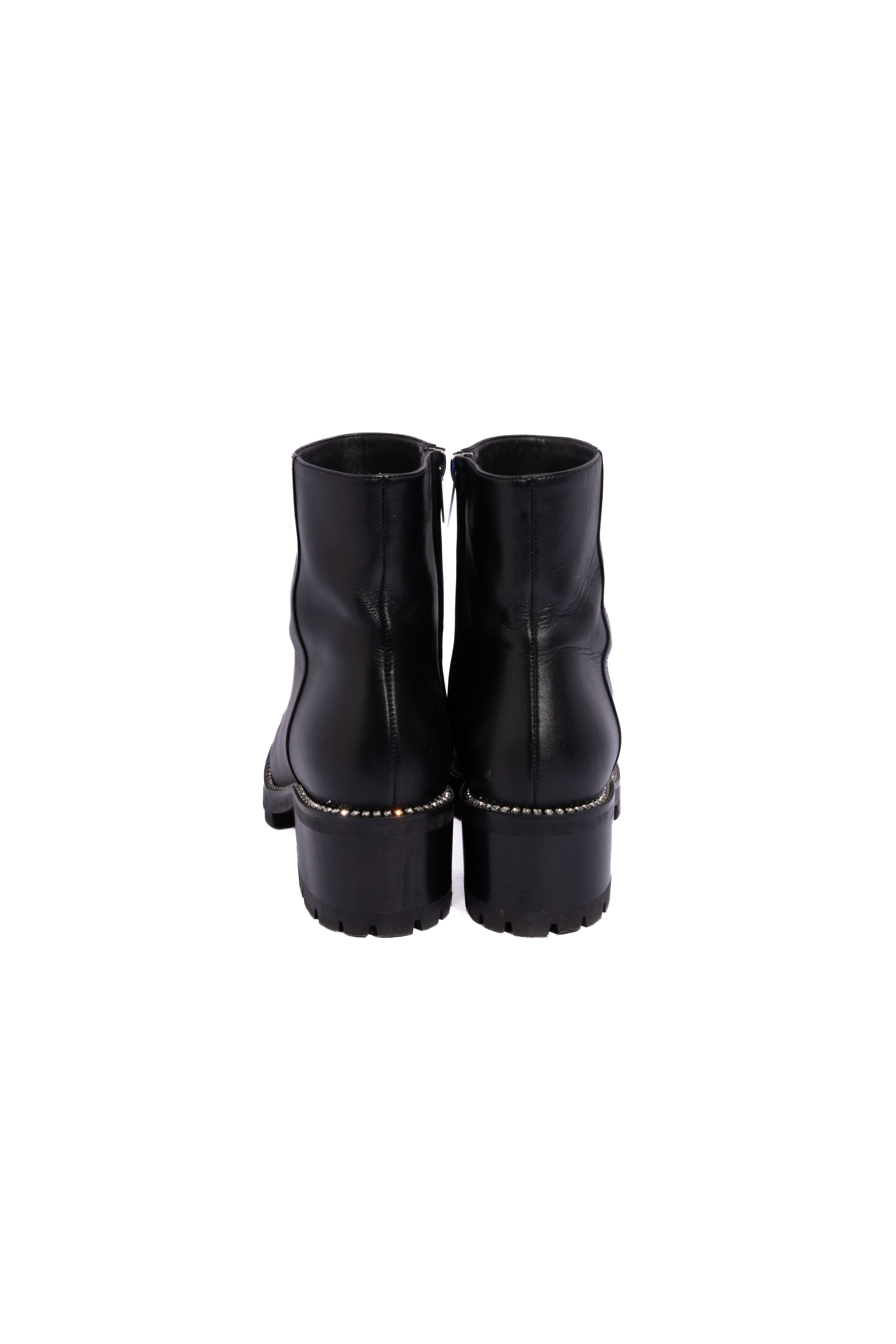 JIMMY CHOO Black Leather Crystal Embellished Ankle Boots | Sz 38