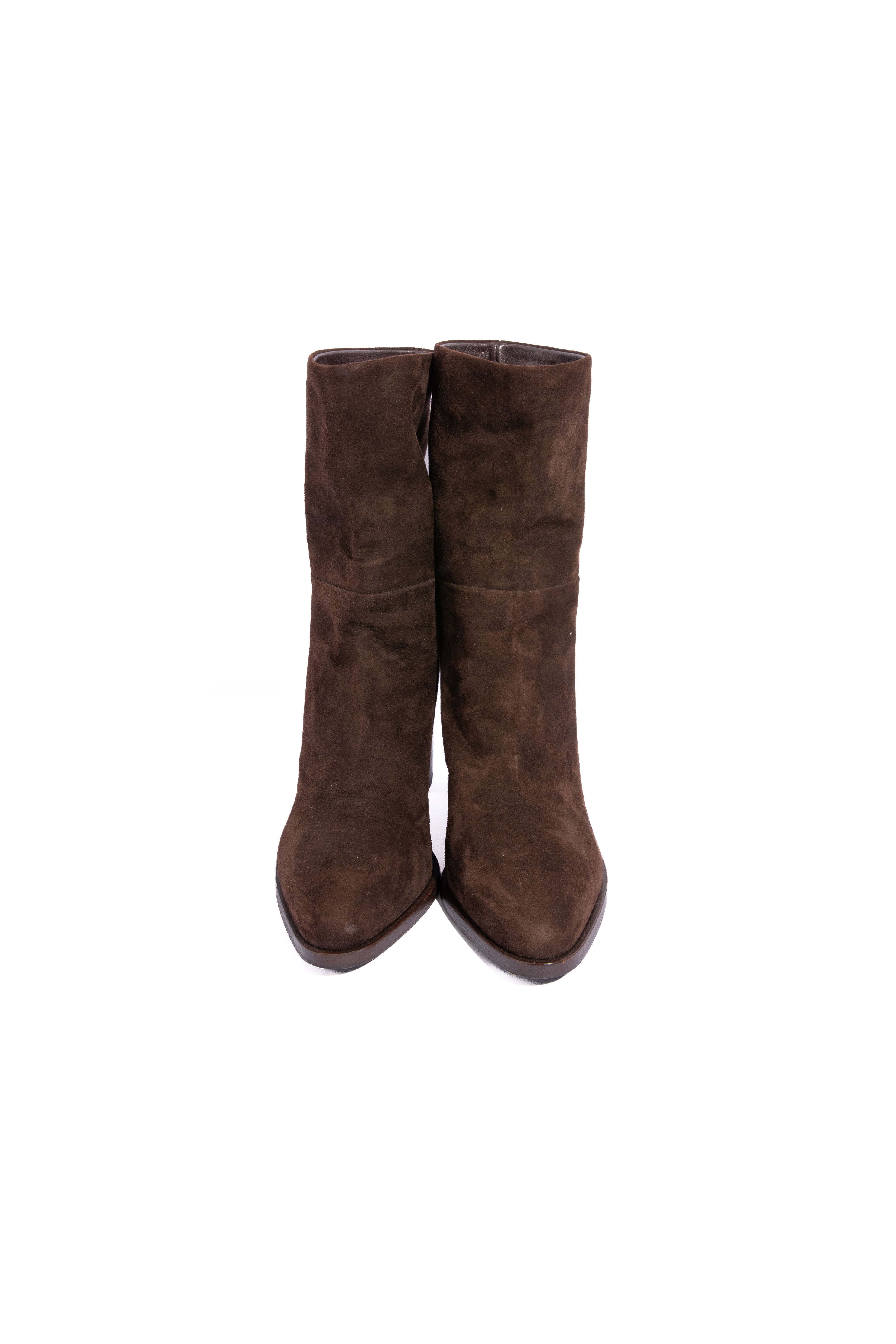 PRADA Brown Suede Ankle Block Heel Almond Toe Boot | Sz. 37
