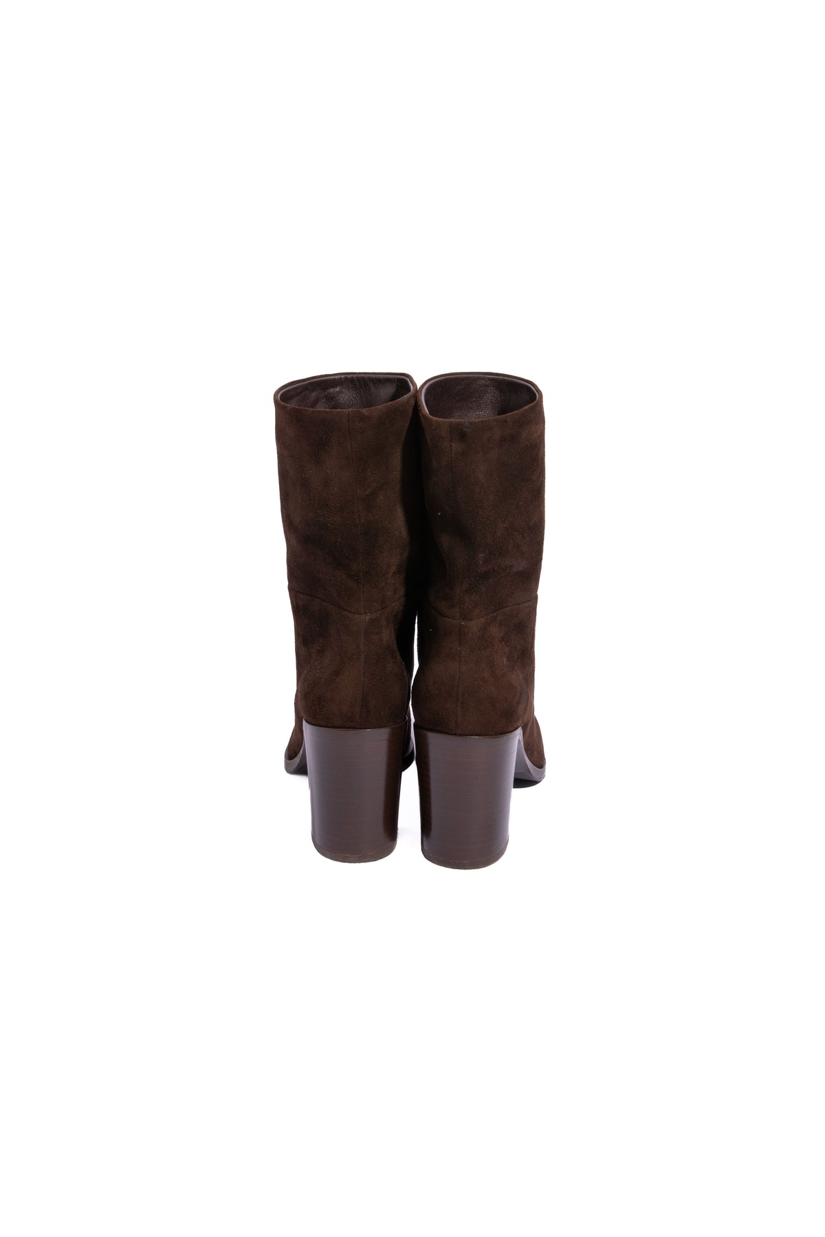 PRADA Brown Suede Ankle Block Heel Almond Toe Boot | Sz. 37