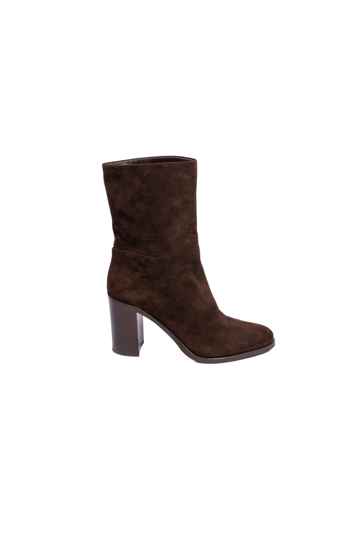 PRADA Brown Suede Ankle Block Heel Almond Toe Boot | Sz. 37