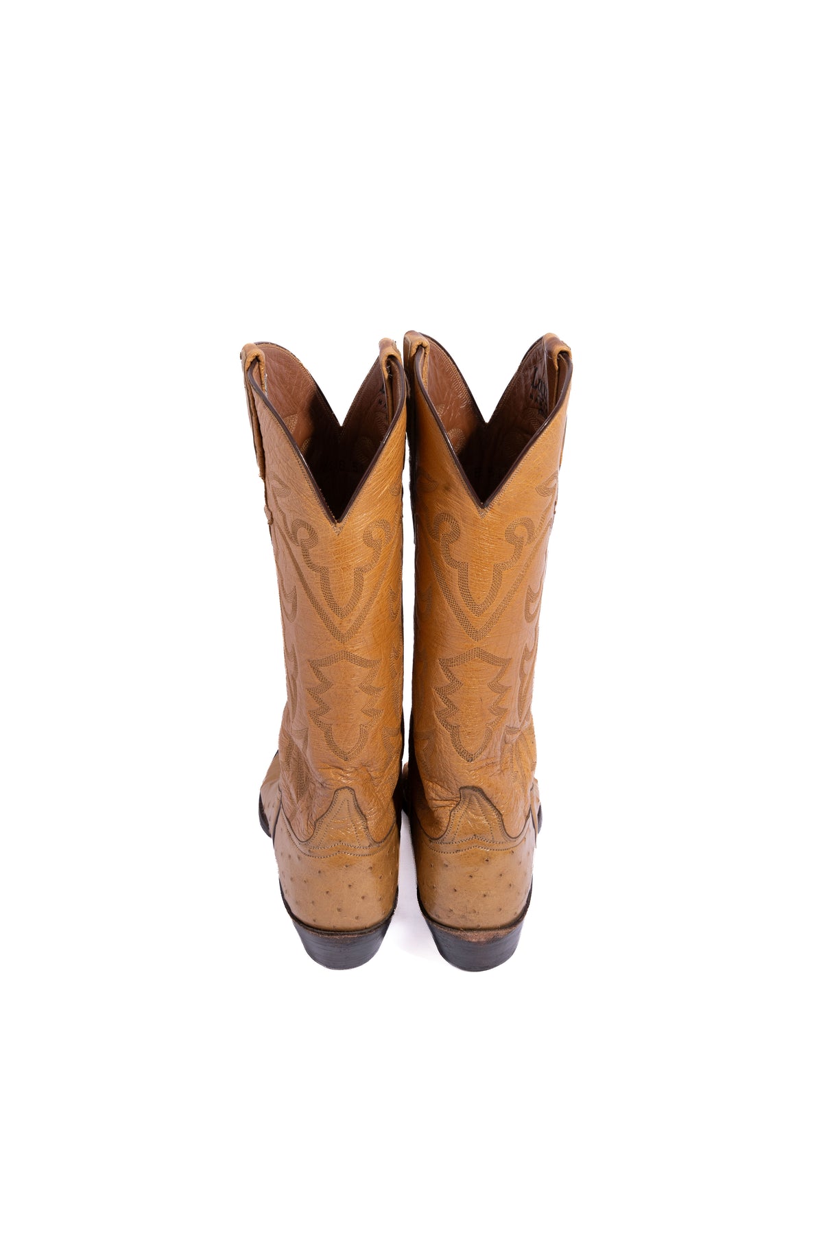 LUCCHESE Tan Ostrich Full Quill Pointed J Toe Boots | Sz. 7.5