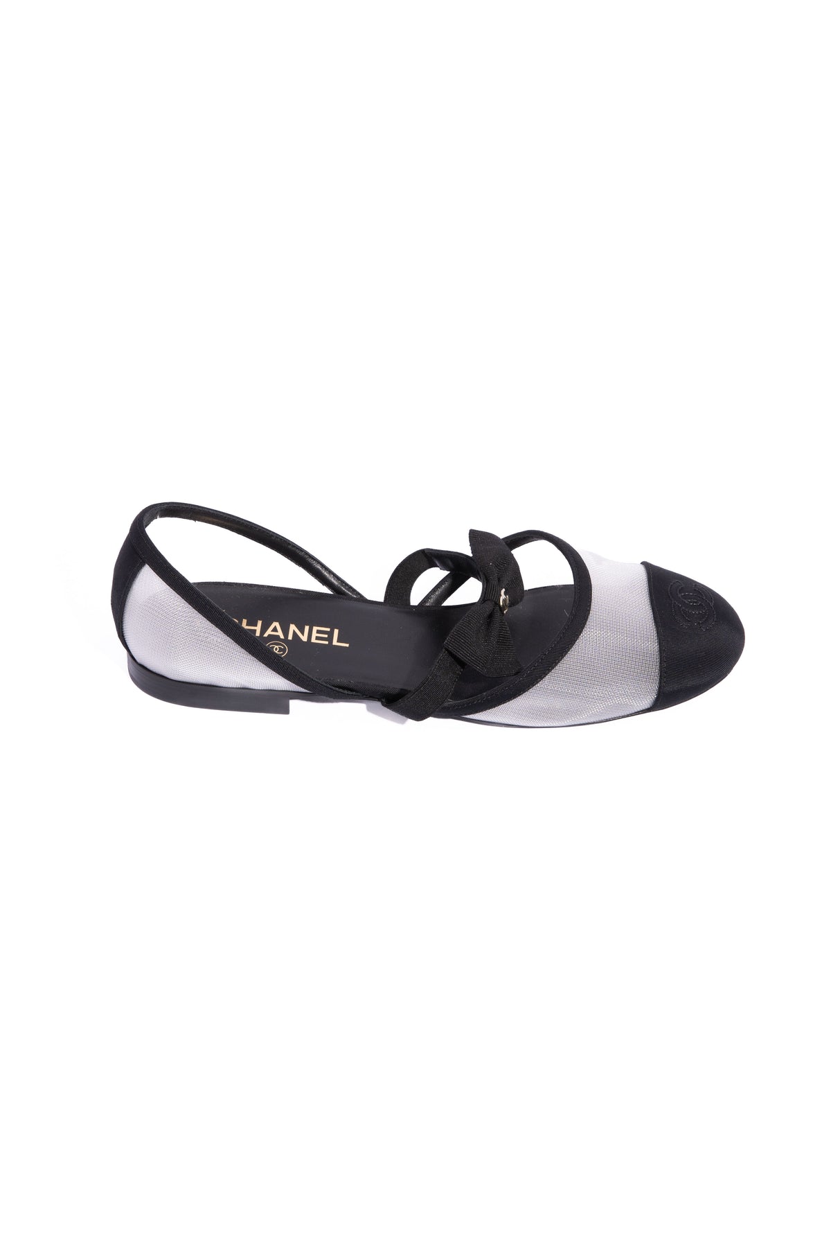 CHANEL Black Mesh Mary-Jane Bow Flats | Sz. 39