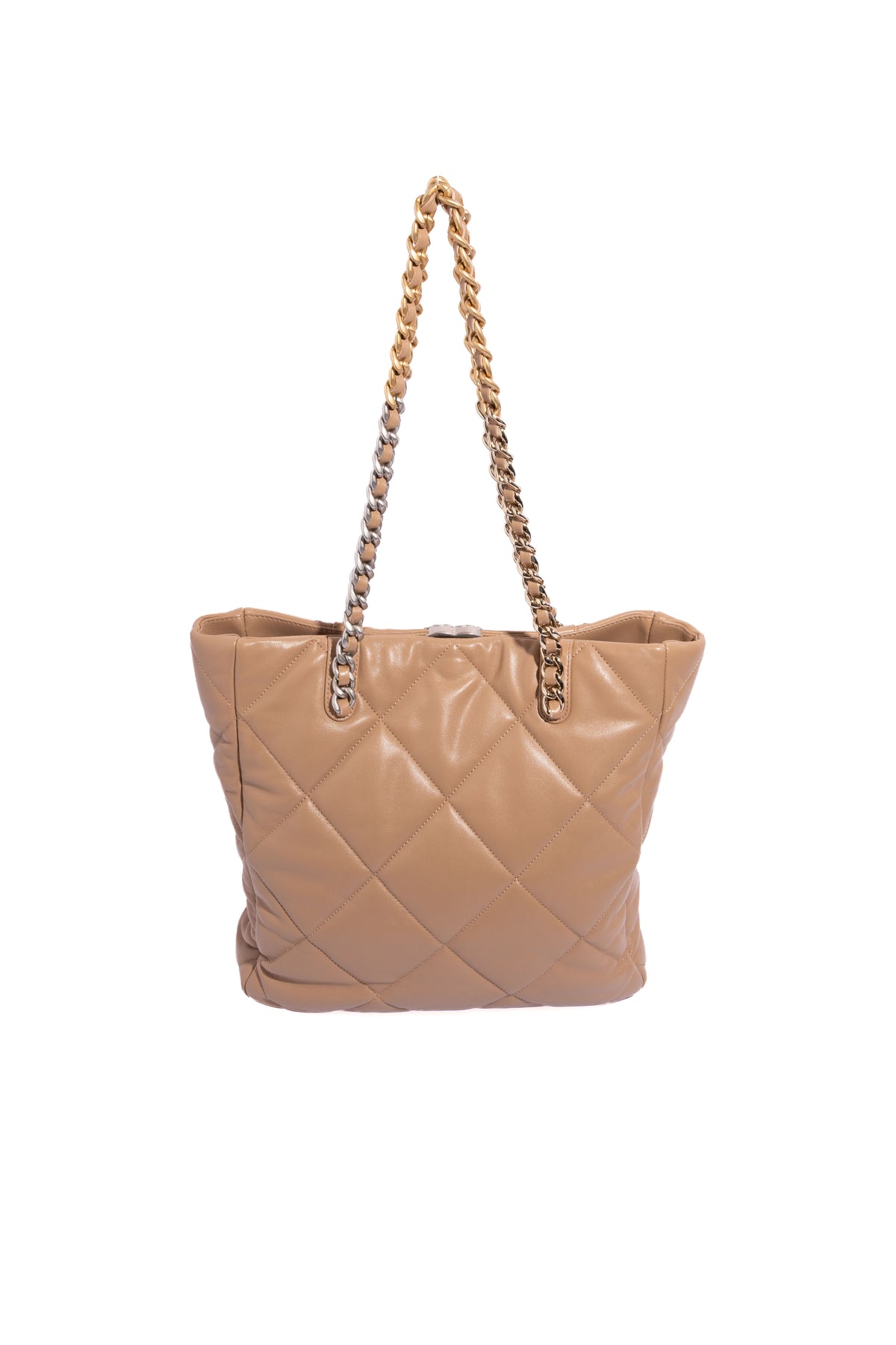 CHANEL Tan Tri-Color Hardware Lambskin 19 Shopping Bag