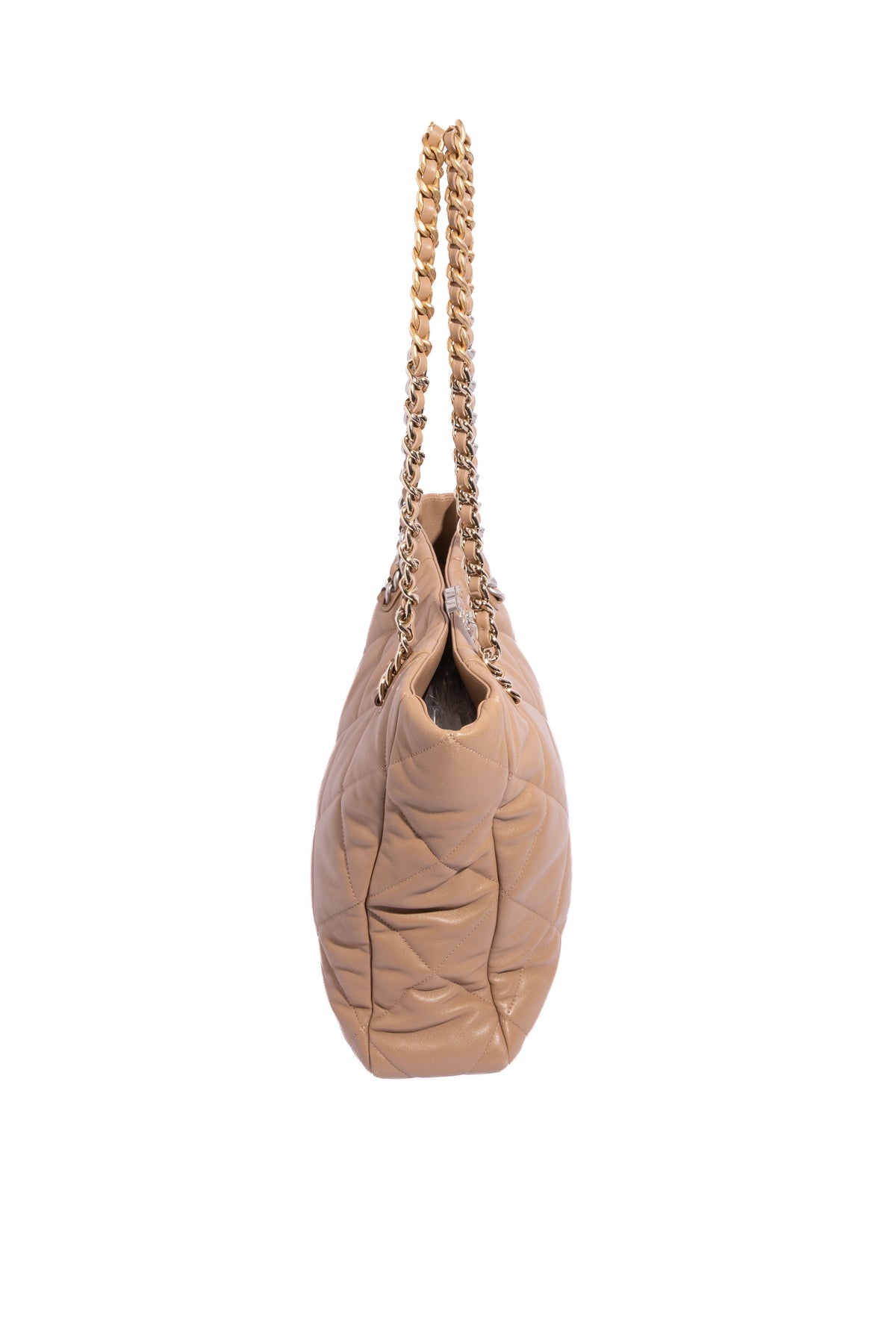CHANEL Tan Tri-Color Hardware Lambskin 19 Shopping Bag