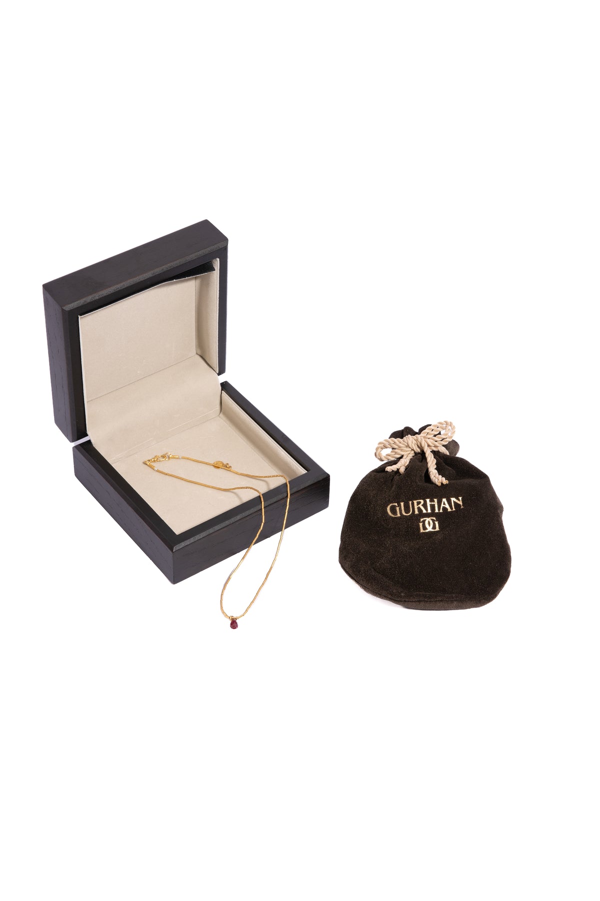 GURHAN 18k Gold Beaded Necklace Ruby Pendant