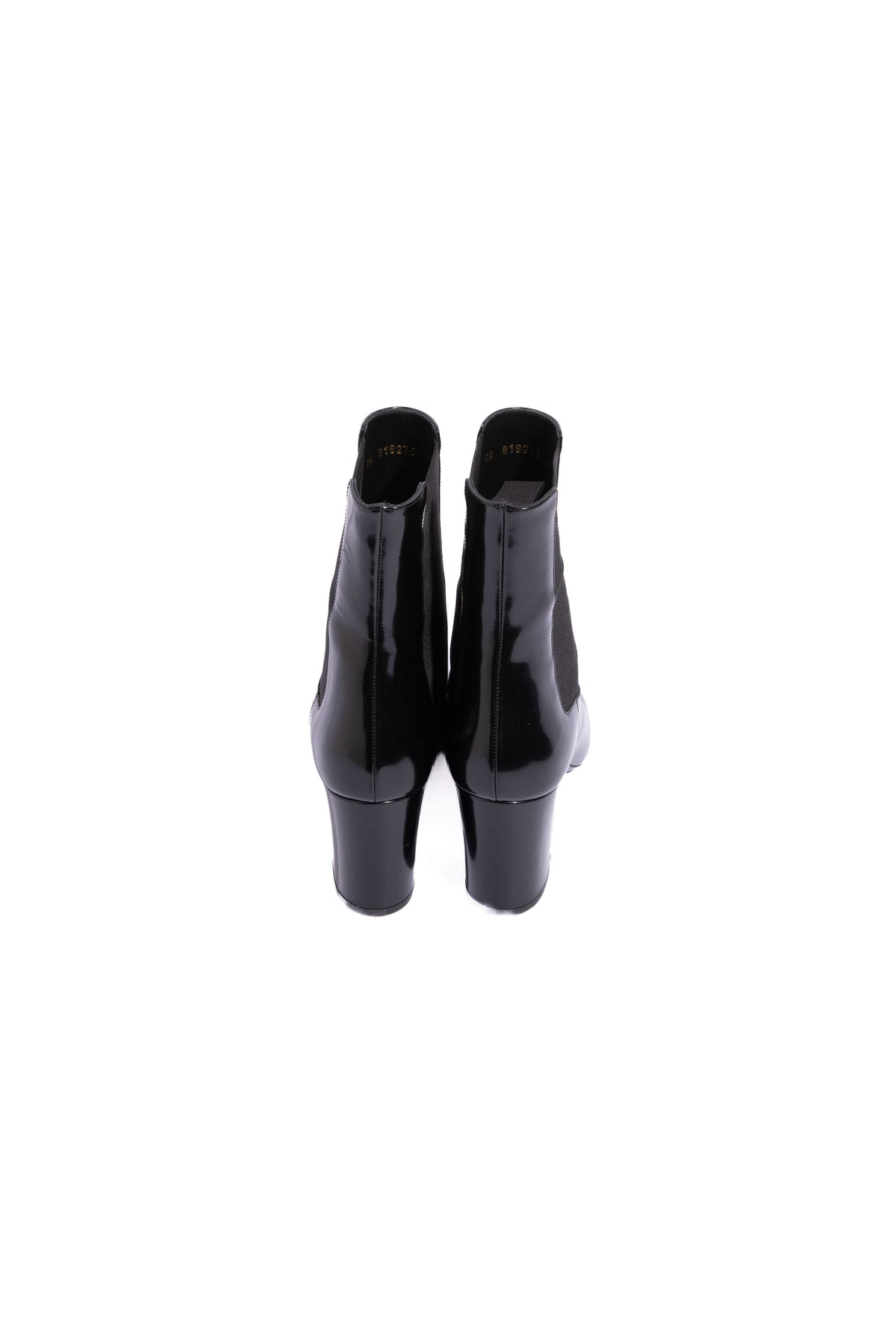 SAINT LAURENT Black High Shine Leather Ankle Boots | Sz 39