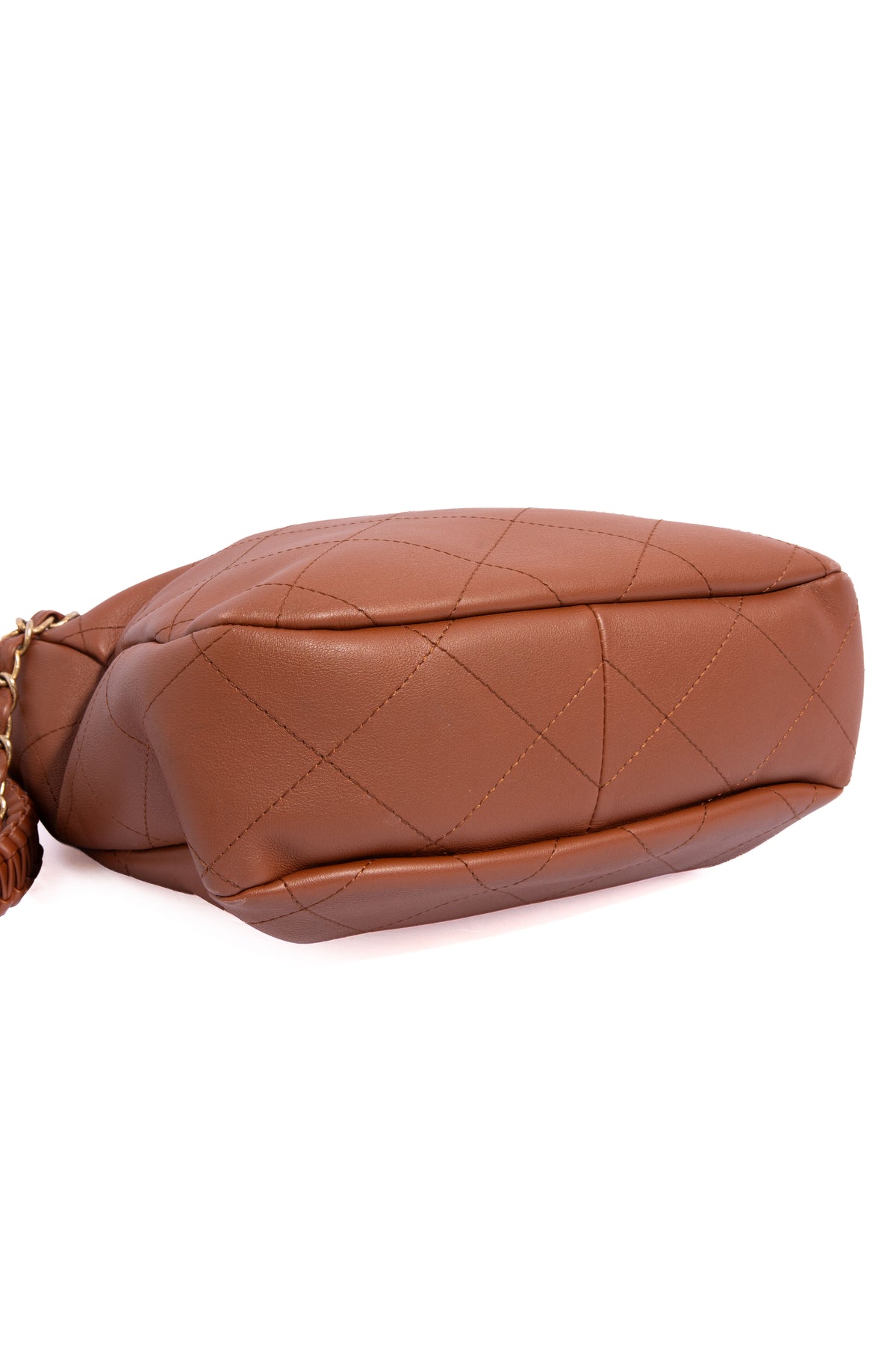CHANEL 2023 Brwn Quilted Chain Hobo Tote - Small