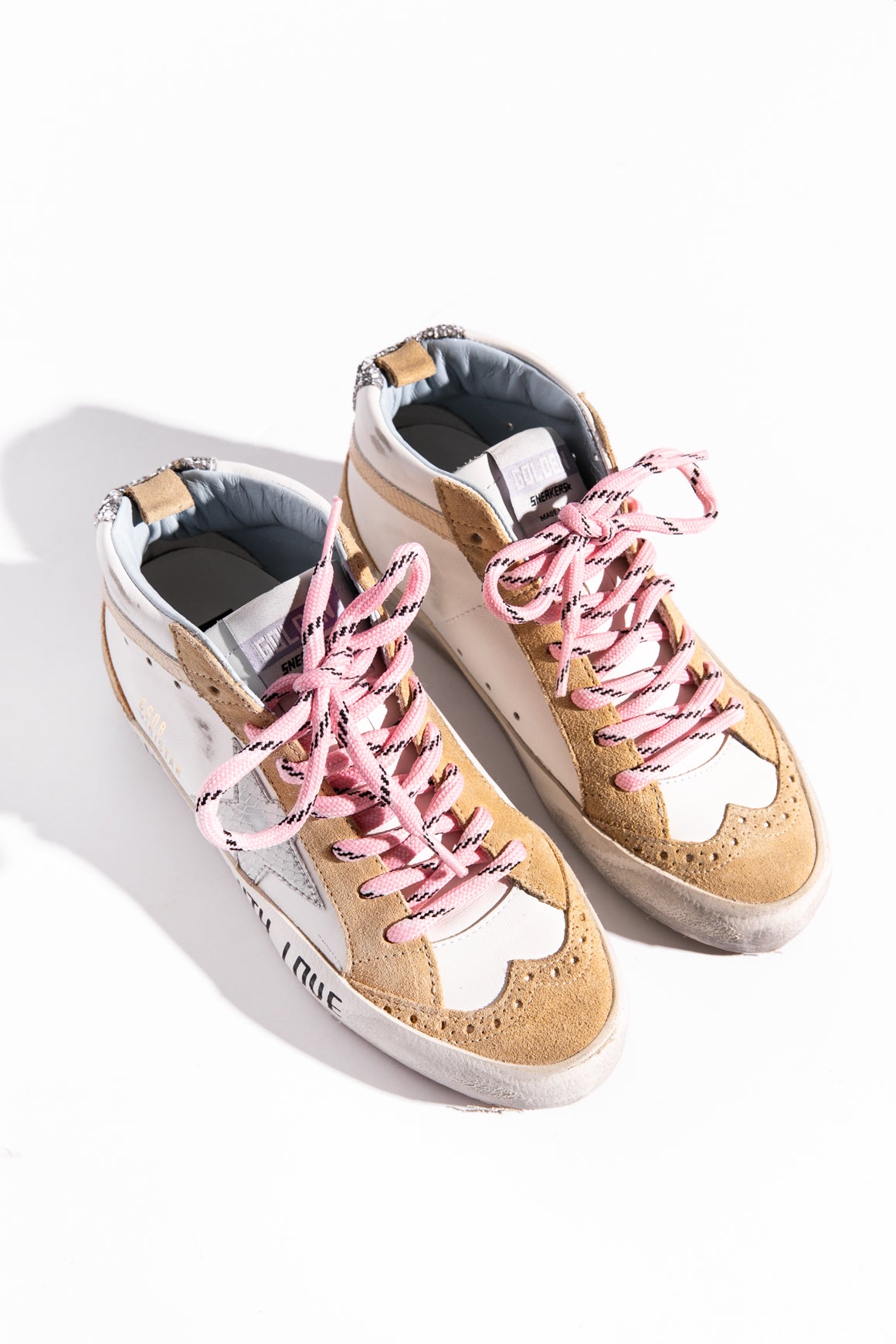 GOLDEN GOOSE White & Tan Midstars (Sz. 35)