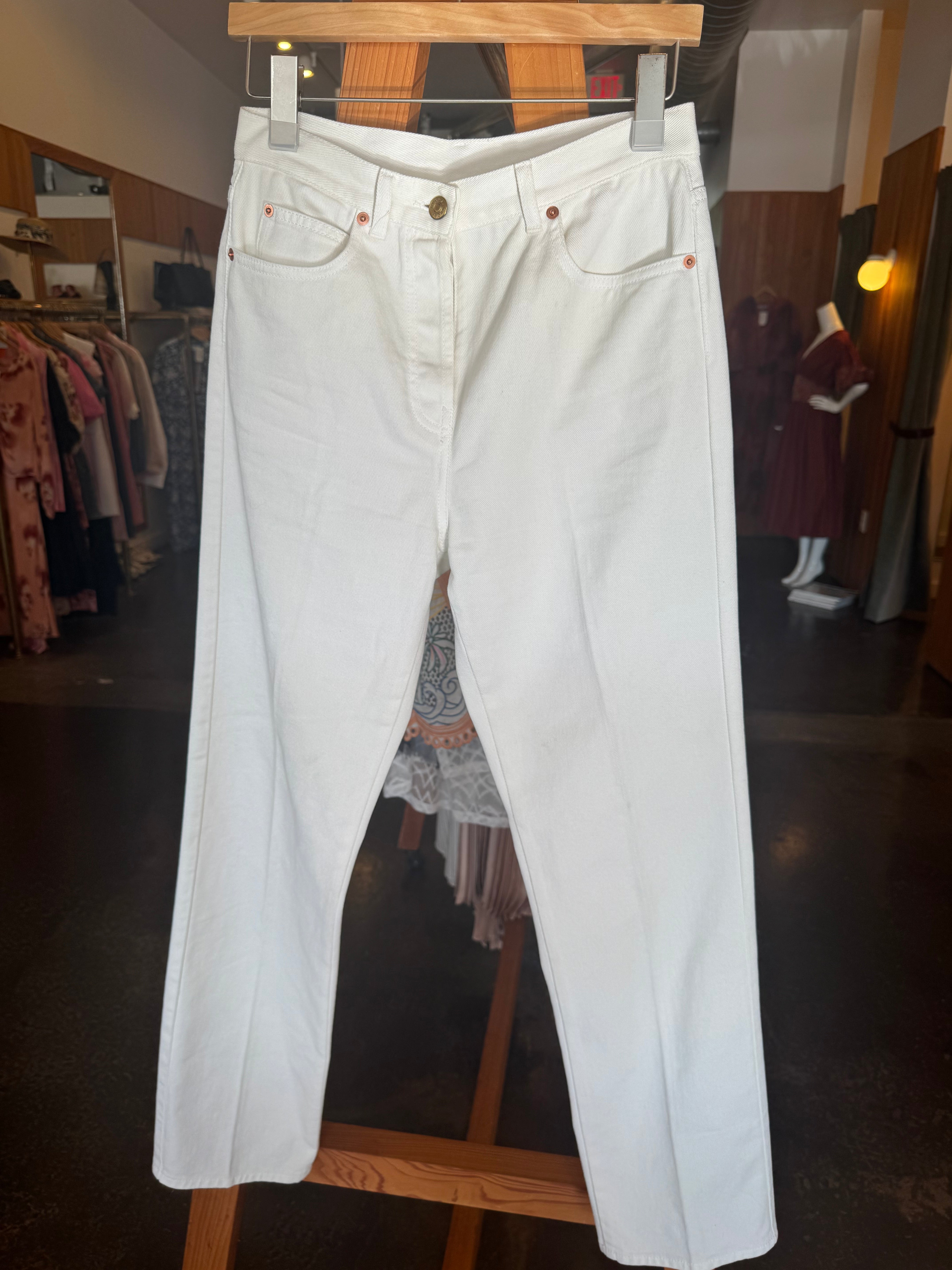 GUCCI Cream Hi Rise Horsebit Back Pocket Jeans