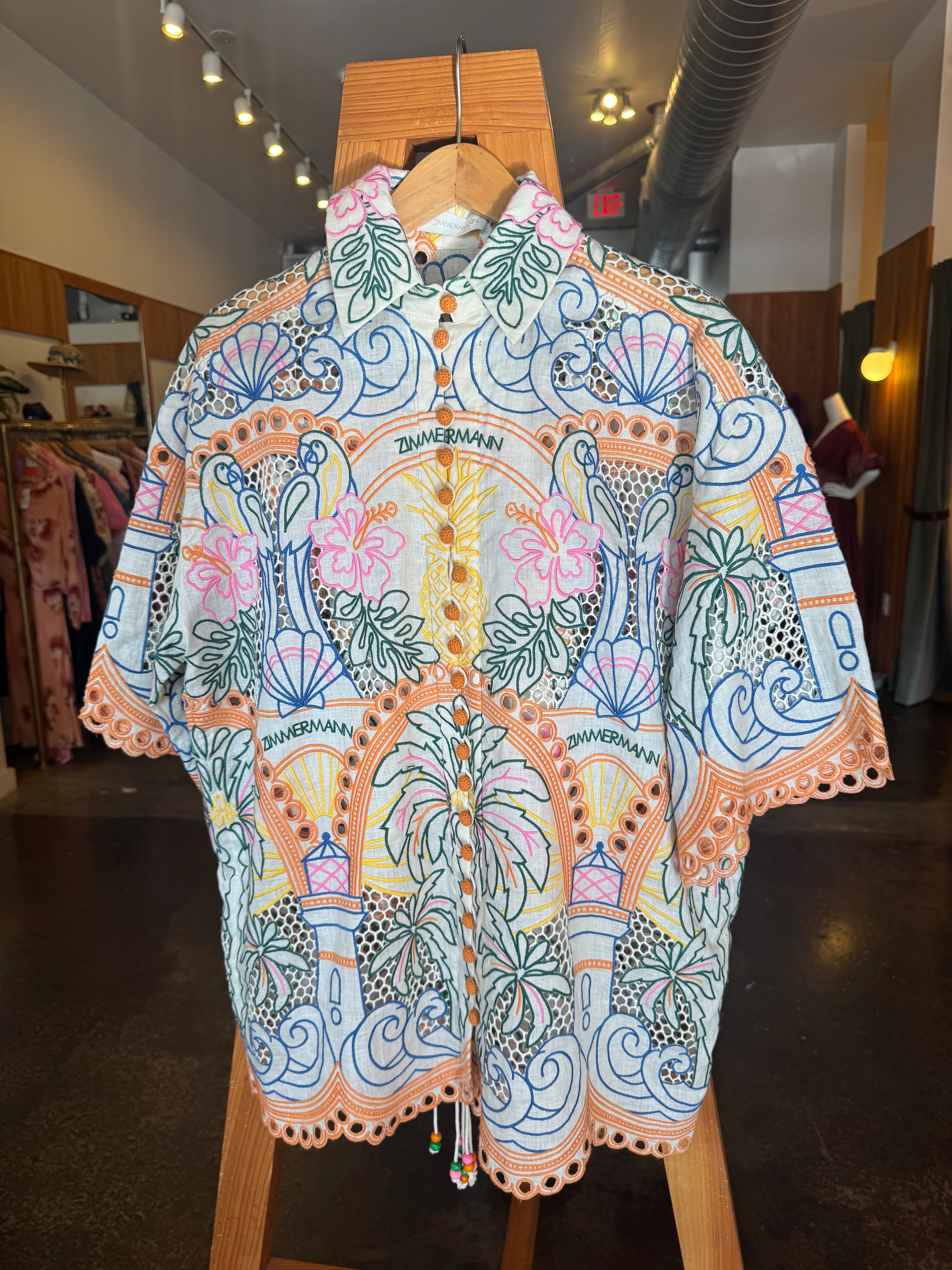 ZIMMERMANN Cream/Rainbow Tropical Embroidered Blouse & Shorts