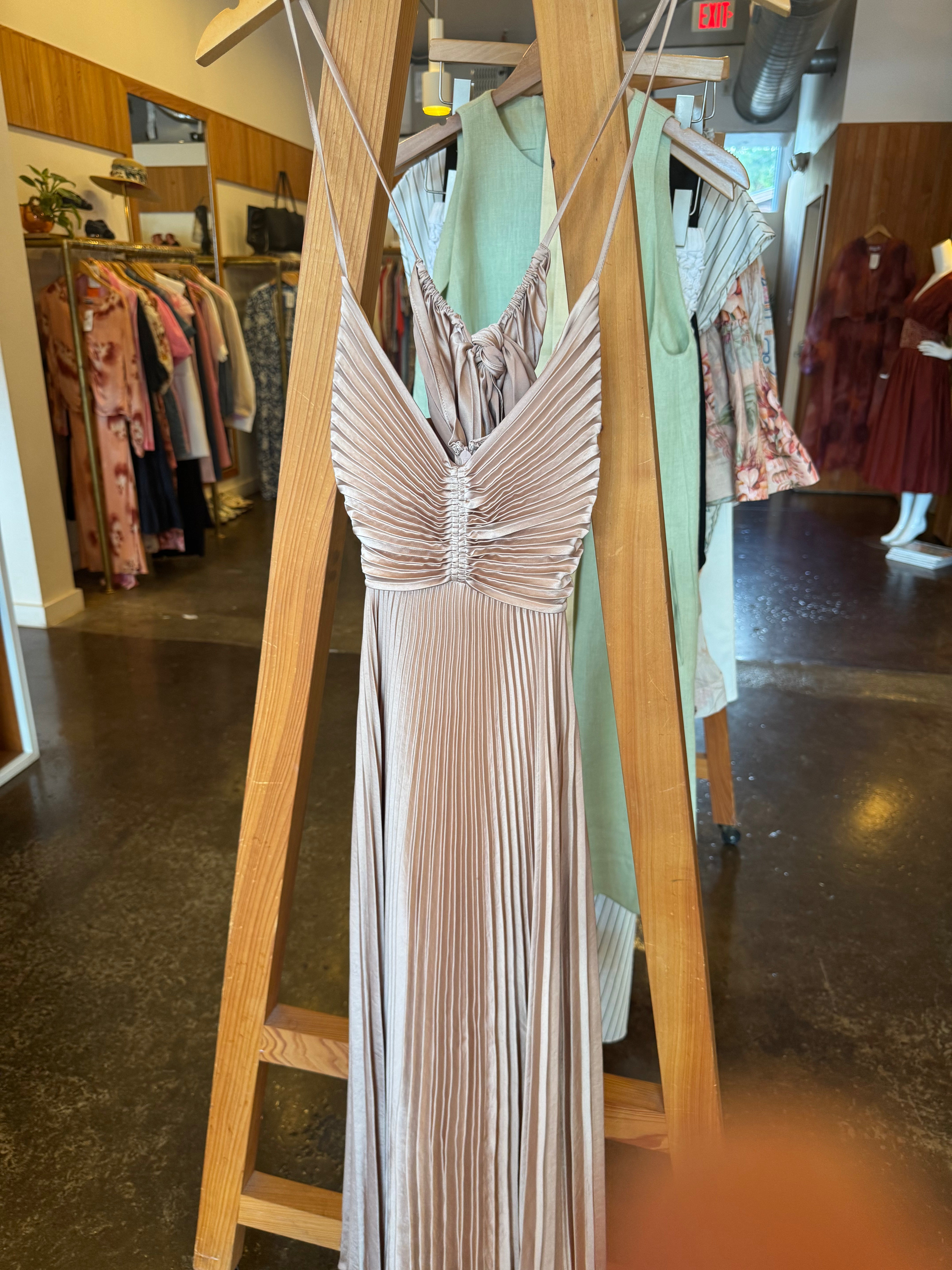 ALC Rose Satin Pleated Maxi Dress