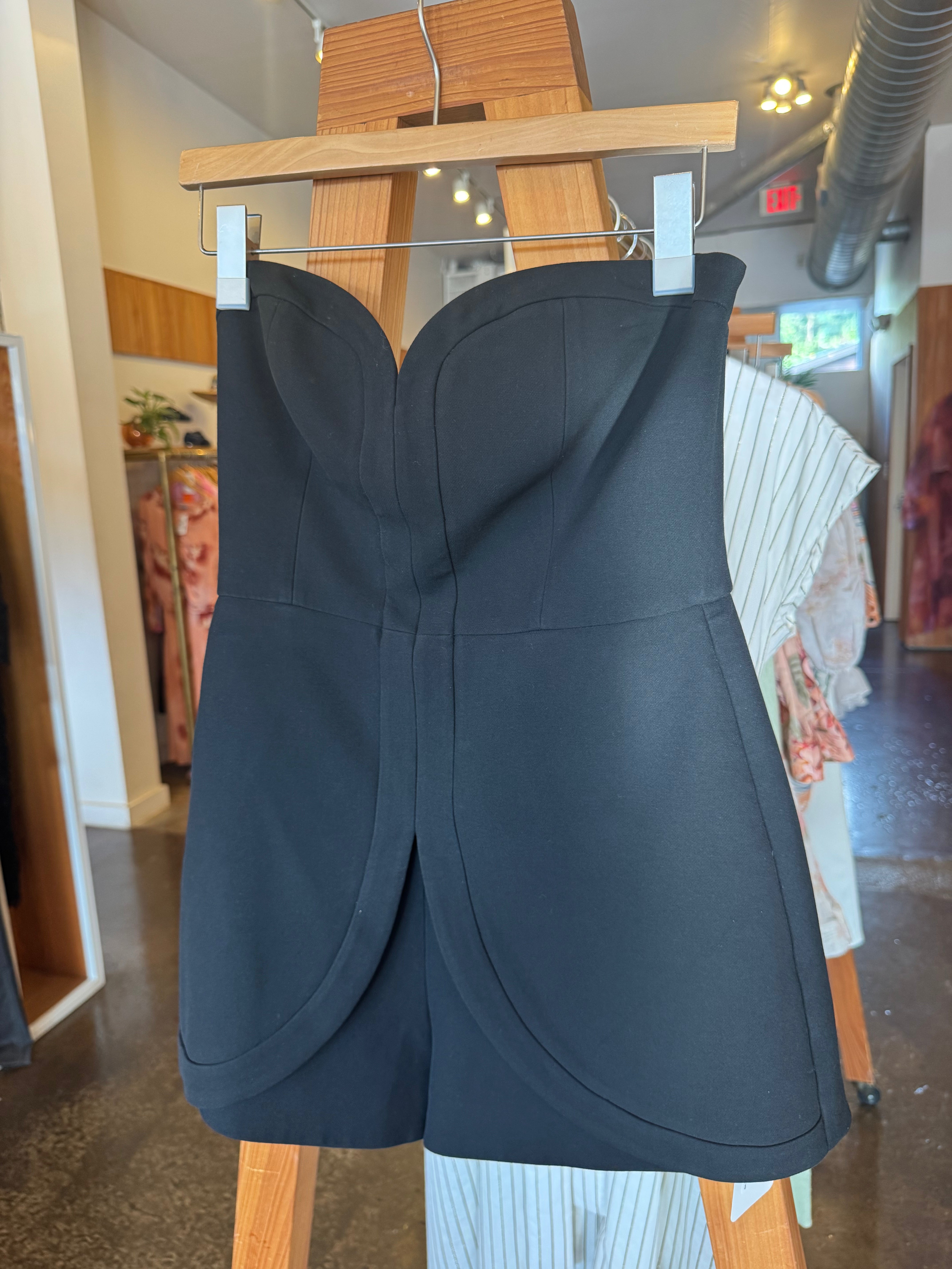 ALEXIS Black Strapless Tailored Romper
