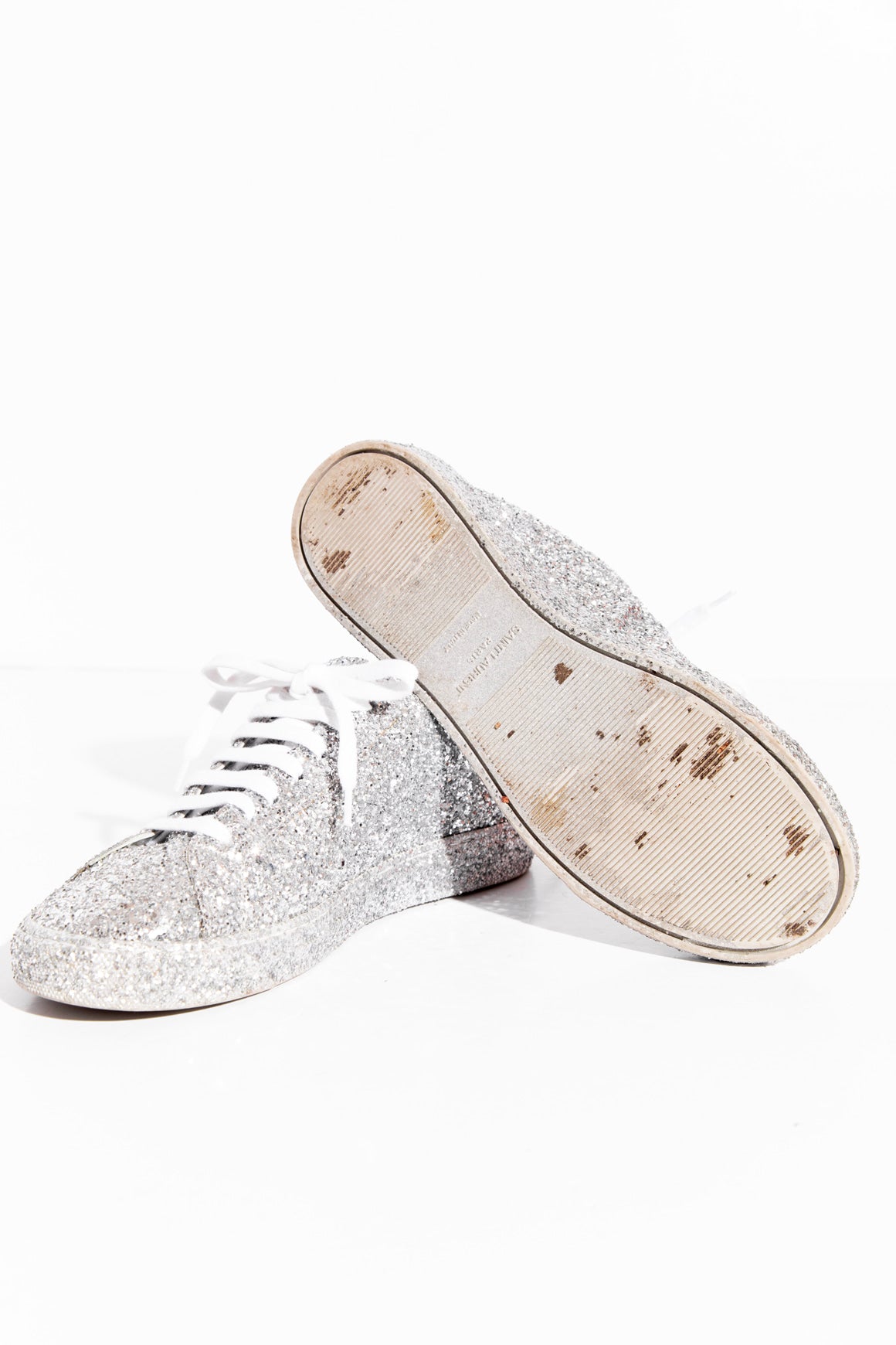 SAINT LAURENT Silver Full Glitter Low Top Sneakers (Sz.36)