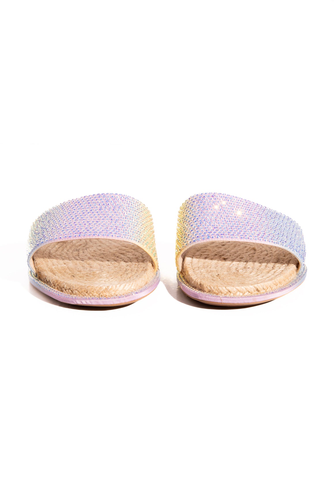 RENE CAOVILLA Iridescent Crystal Espadrille Slides (Sz. 36.5)