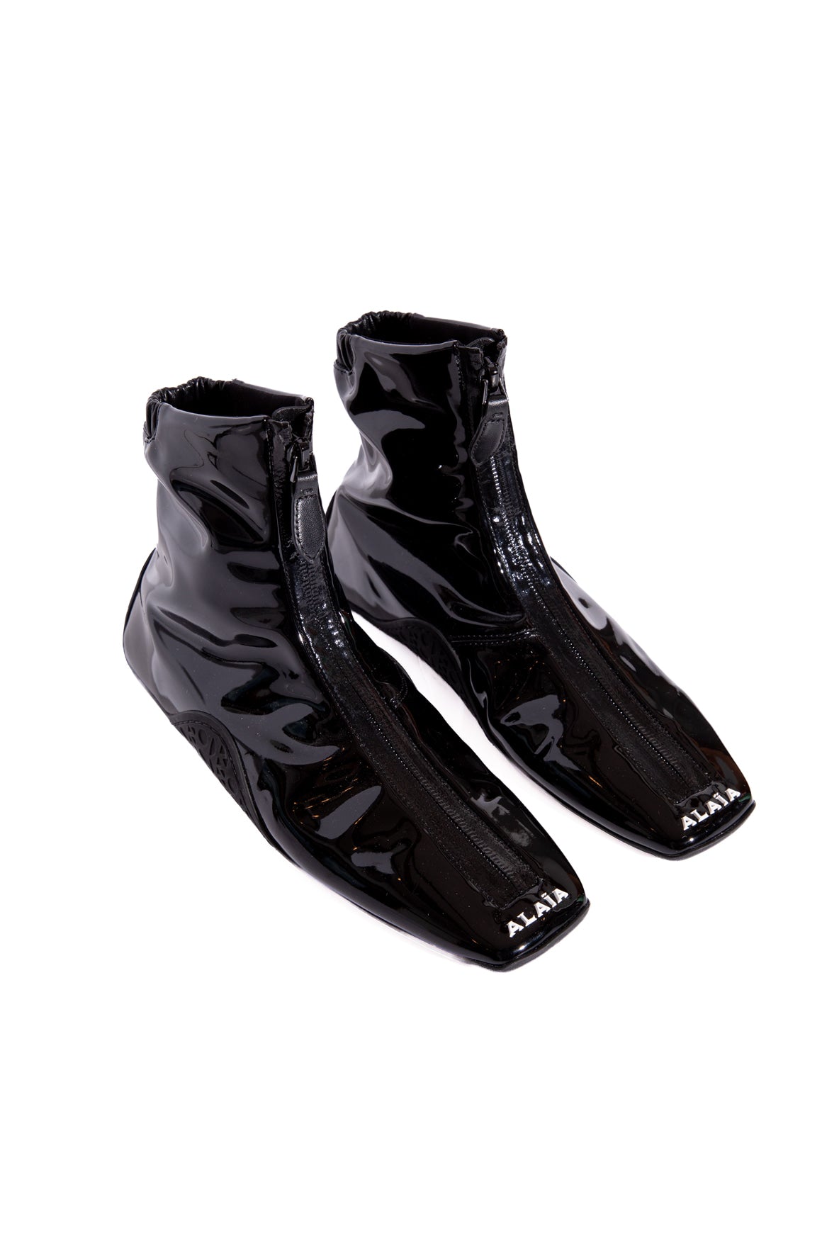 ALAIA Black Patent Zip Front Sporty Boots (Sz. 38)