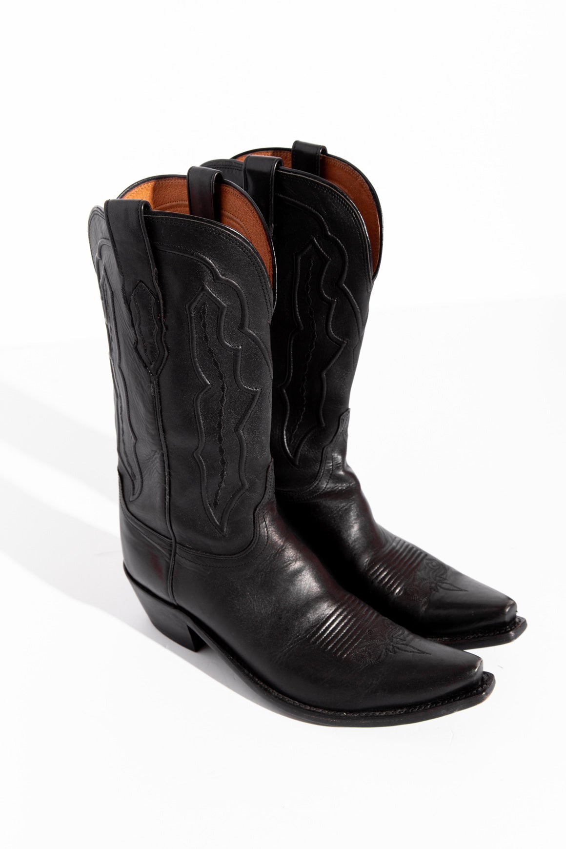 LUCCHESE Black Mid Calf Leather Western Boots