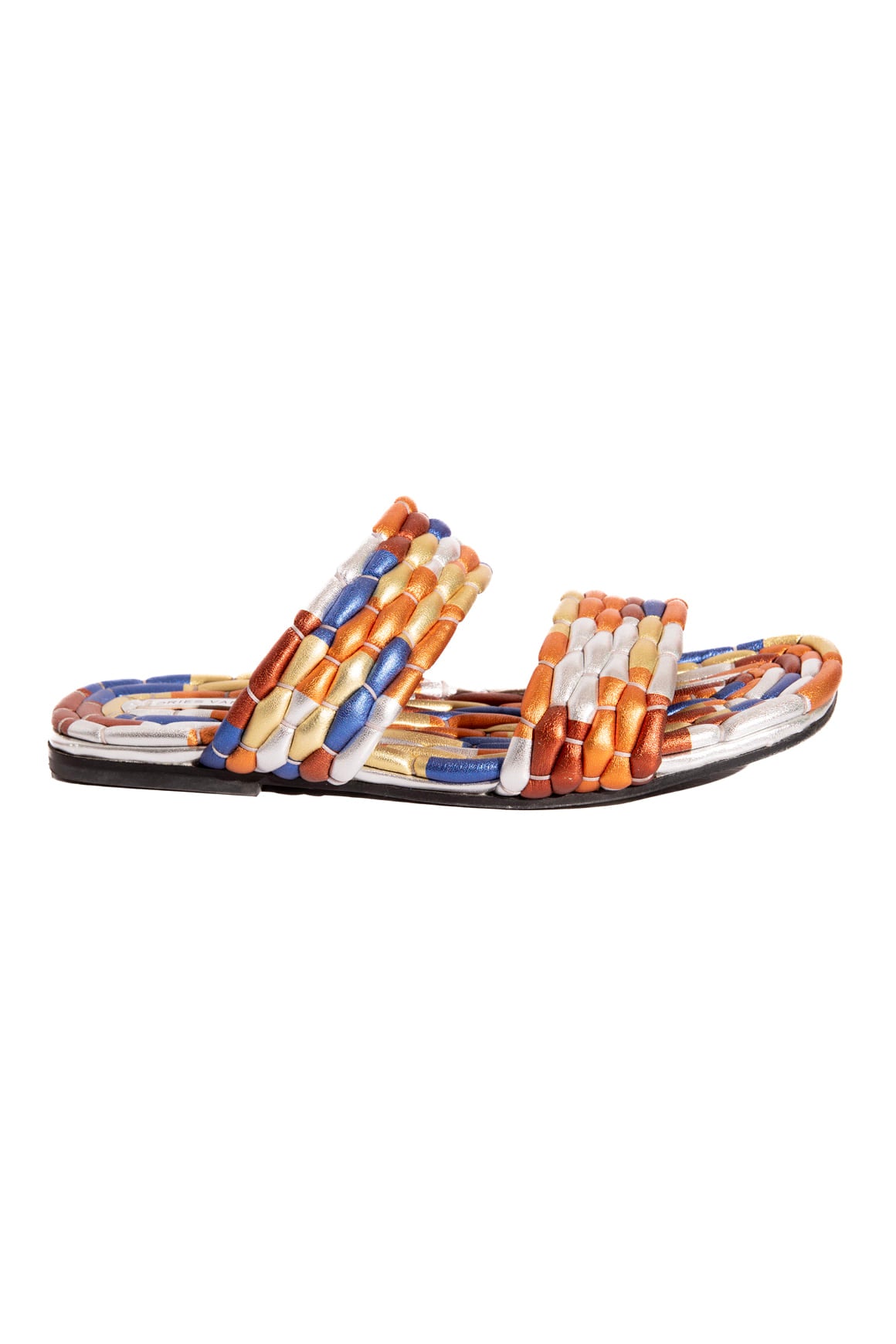DRIES VAN NOTEN Multicolor Metallic Braided Leather Slides (Sz. 38)