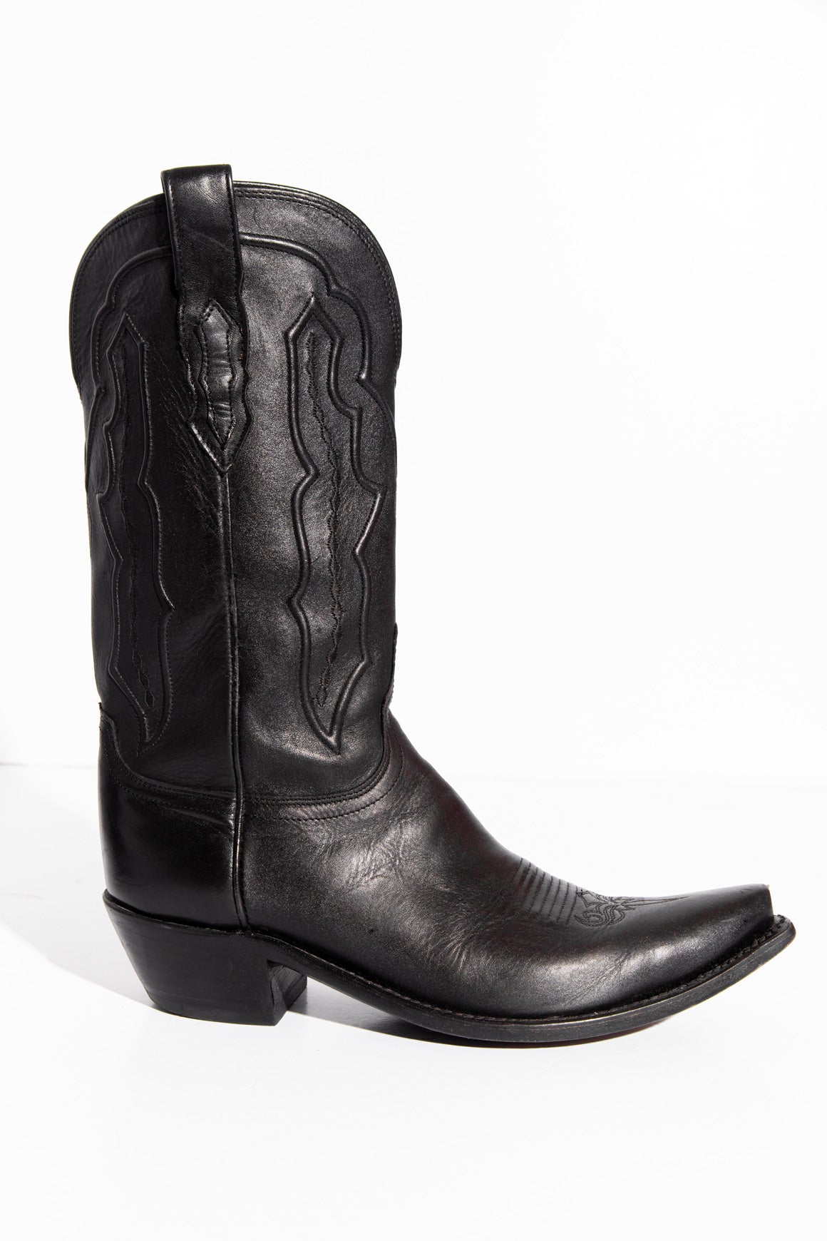 LUCCHESE Black Mid Calf Leather Western Boots