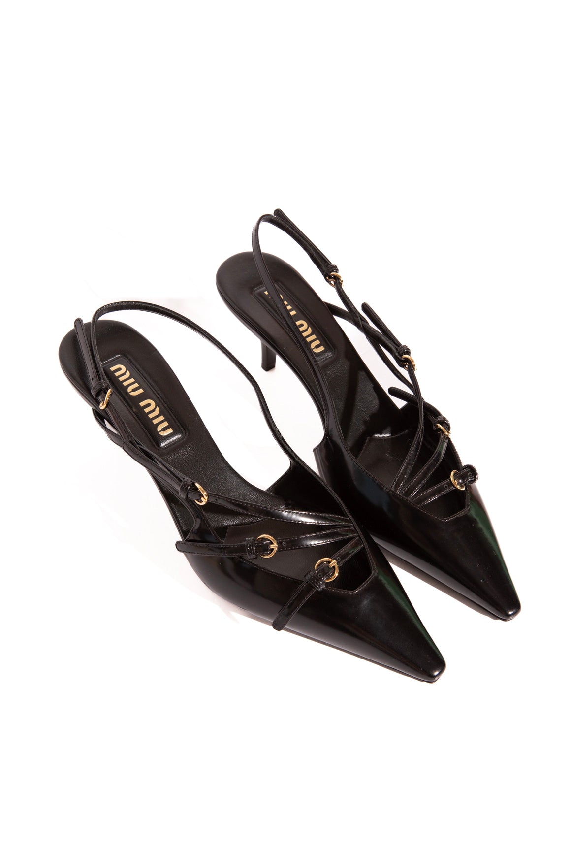 MIU MIU Black Buckled Slingback Kitten Heels (Sz. 39)
