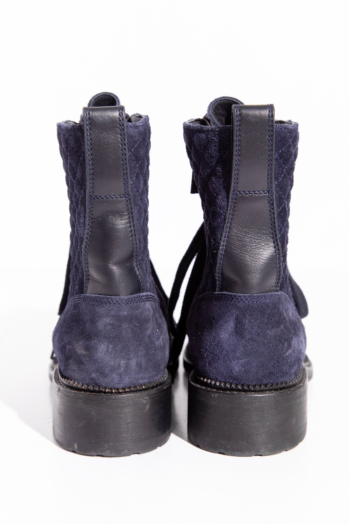 CHANEL Navy Suede Lace-Up Boots (Sz. 39.5)
