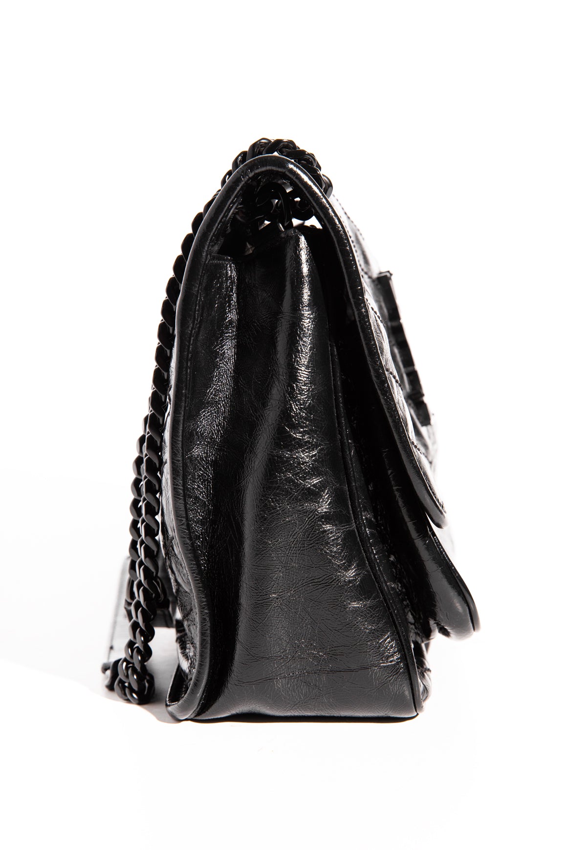 SAINT LAURENT Black Niki Flap Bag in Crinkled Leather
