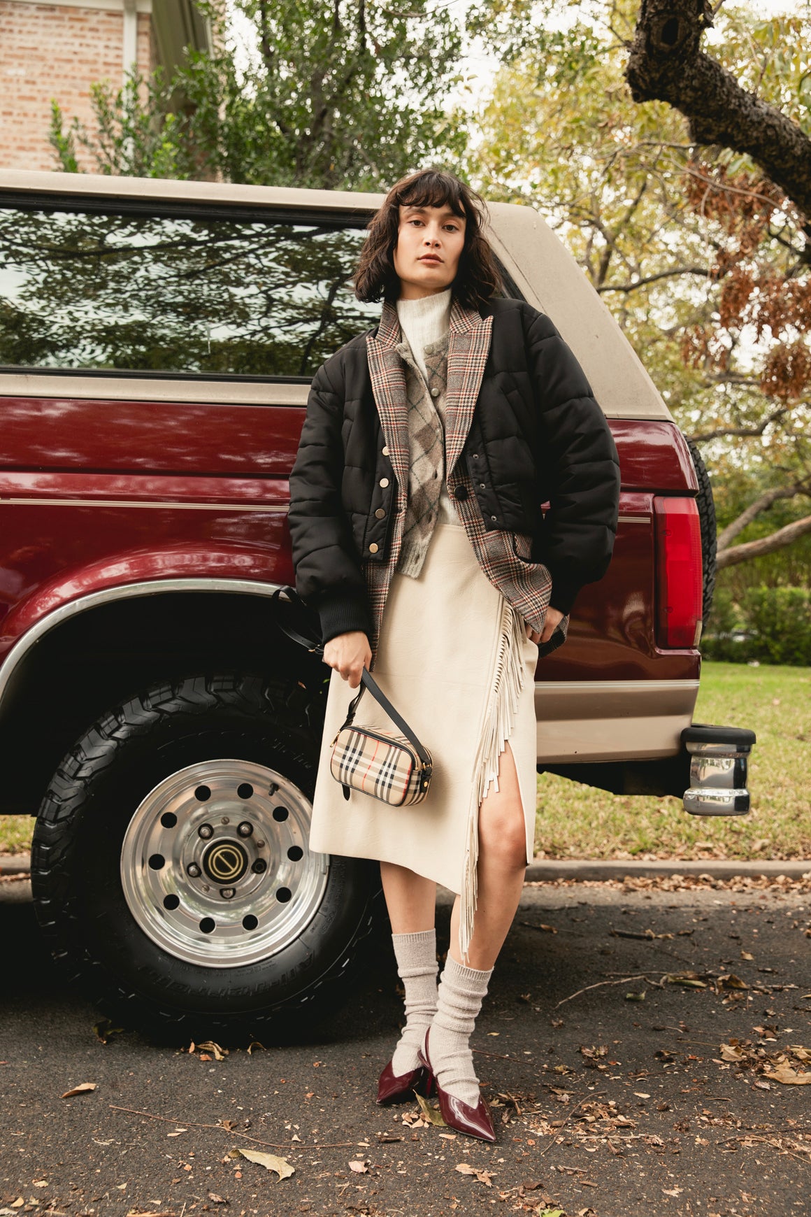 CELINE Grey Argyle Cardigan Sweater (Sz.L)