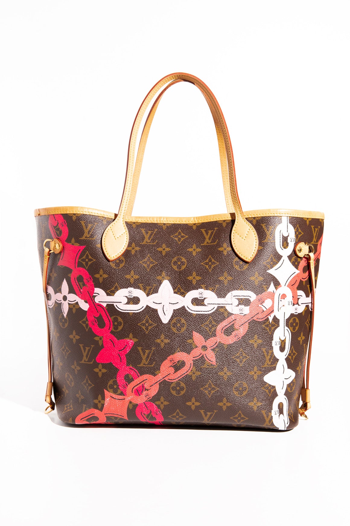 LOUIS VUITTON Classic Monogram + Pink Chain Neverfull MM