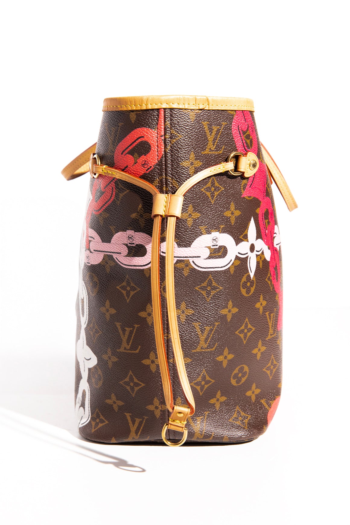 LOUIS VUITTON Classic Monogram + Pink Chain Neverfull MM