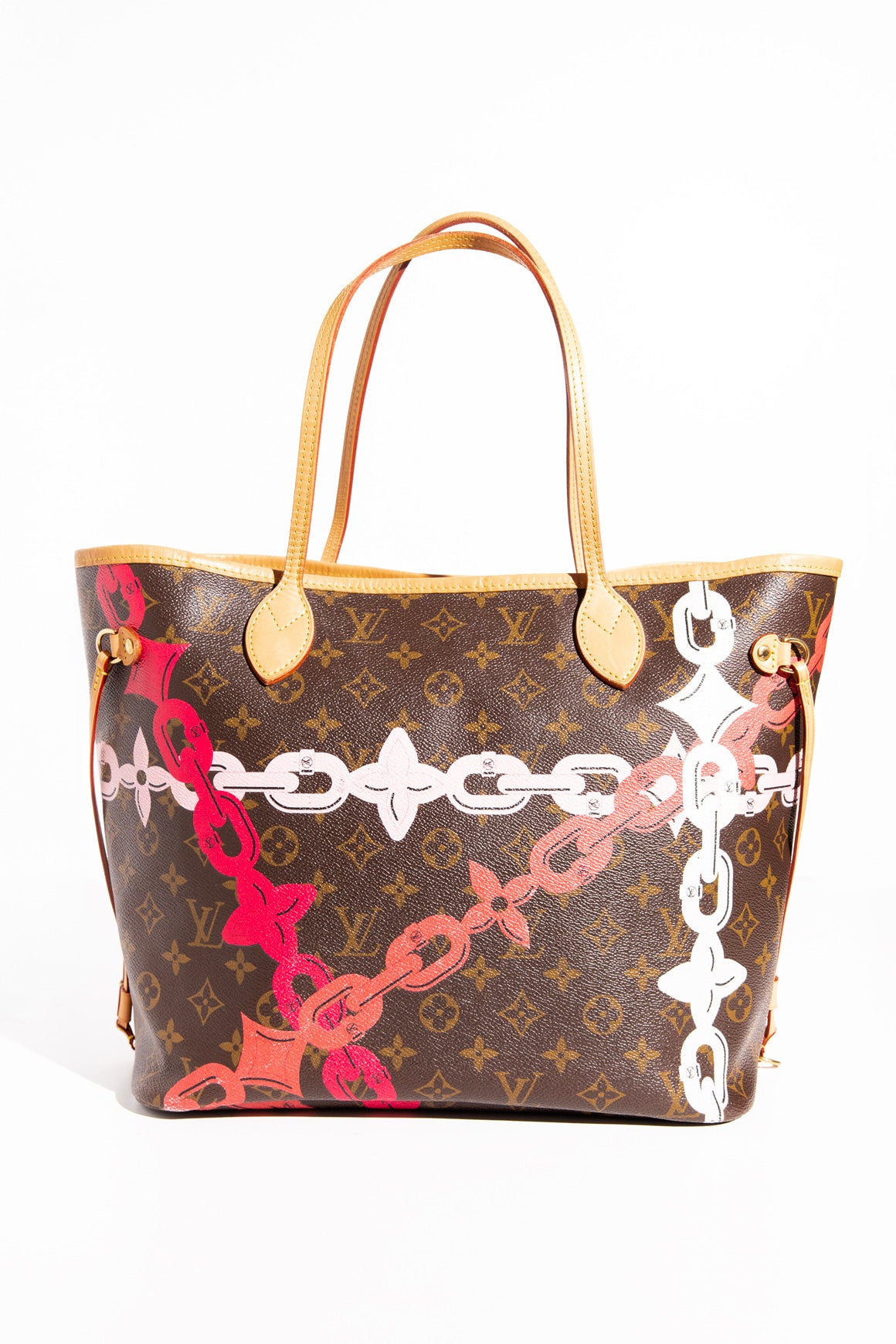 LOUIS VUITTON Classic Monogram + Pink Chain Neverfull MM