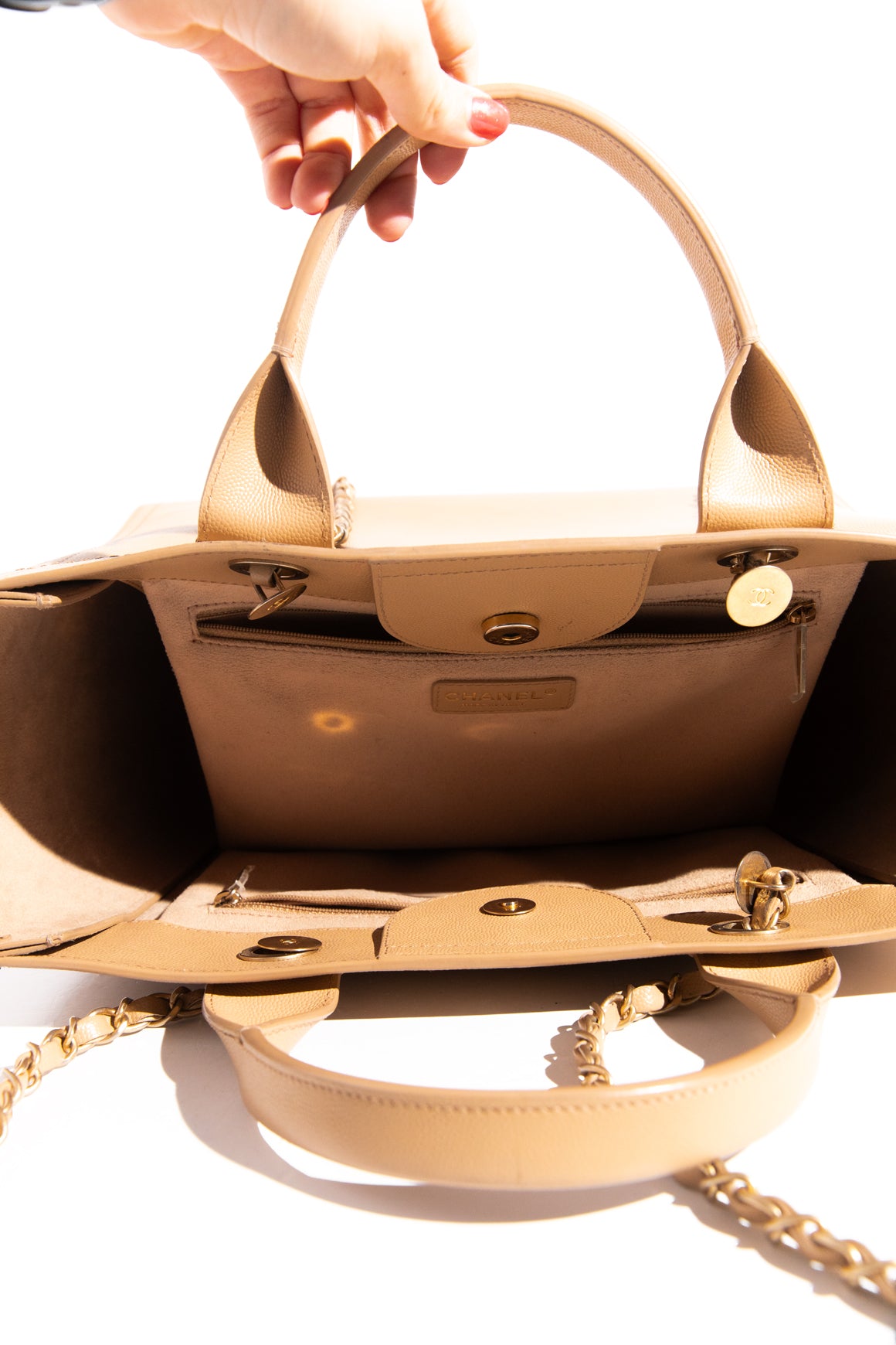 CHANEL Beige Studded Leather Deauville Tote