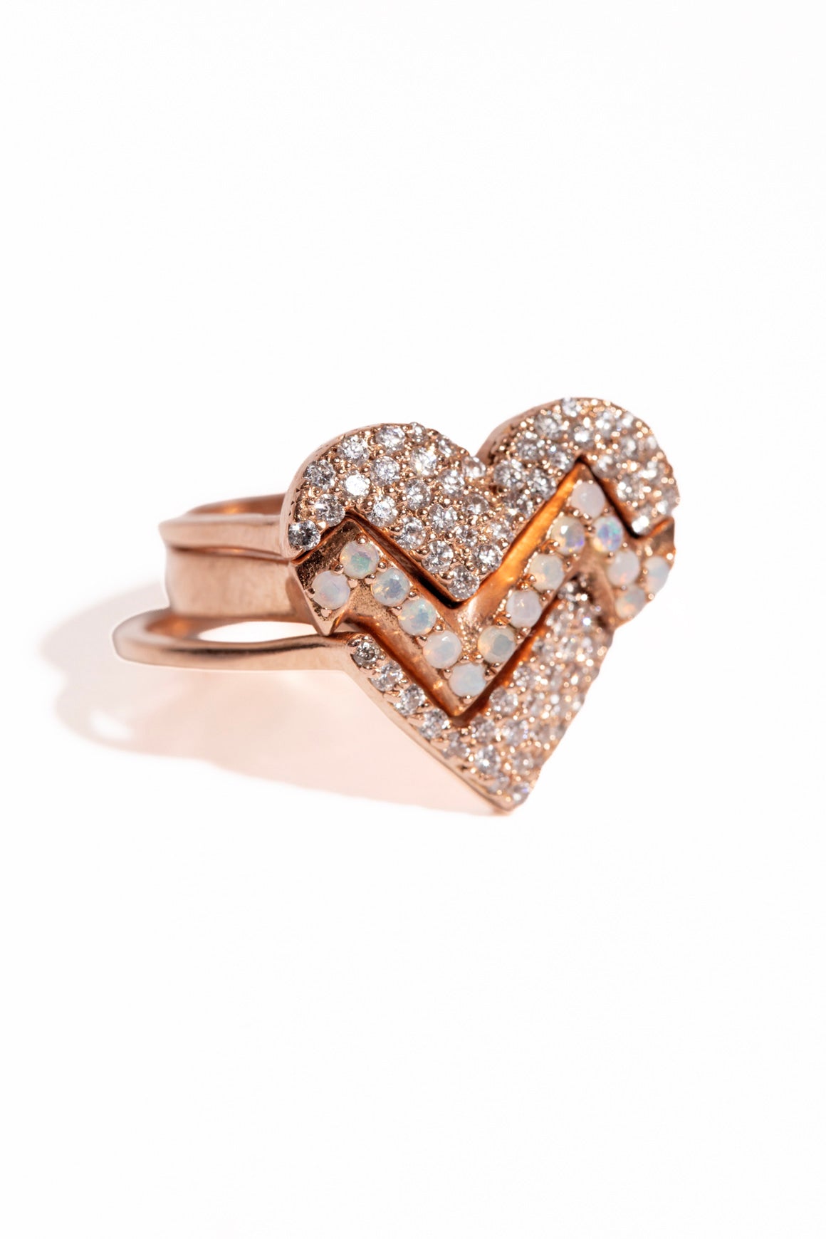 KWIT Rose Gold & White Diamond Heart Stacking Rings