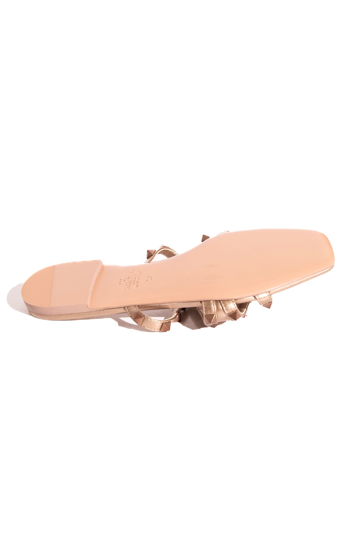 VALENTINO Champagne Metallic Rockstud Slide Sandals (Sz. 37)
