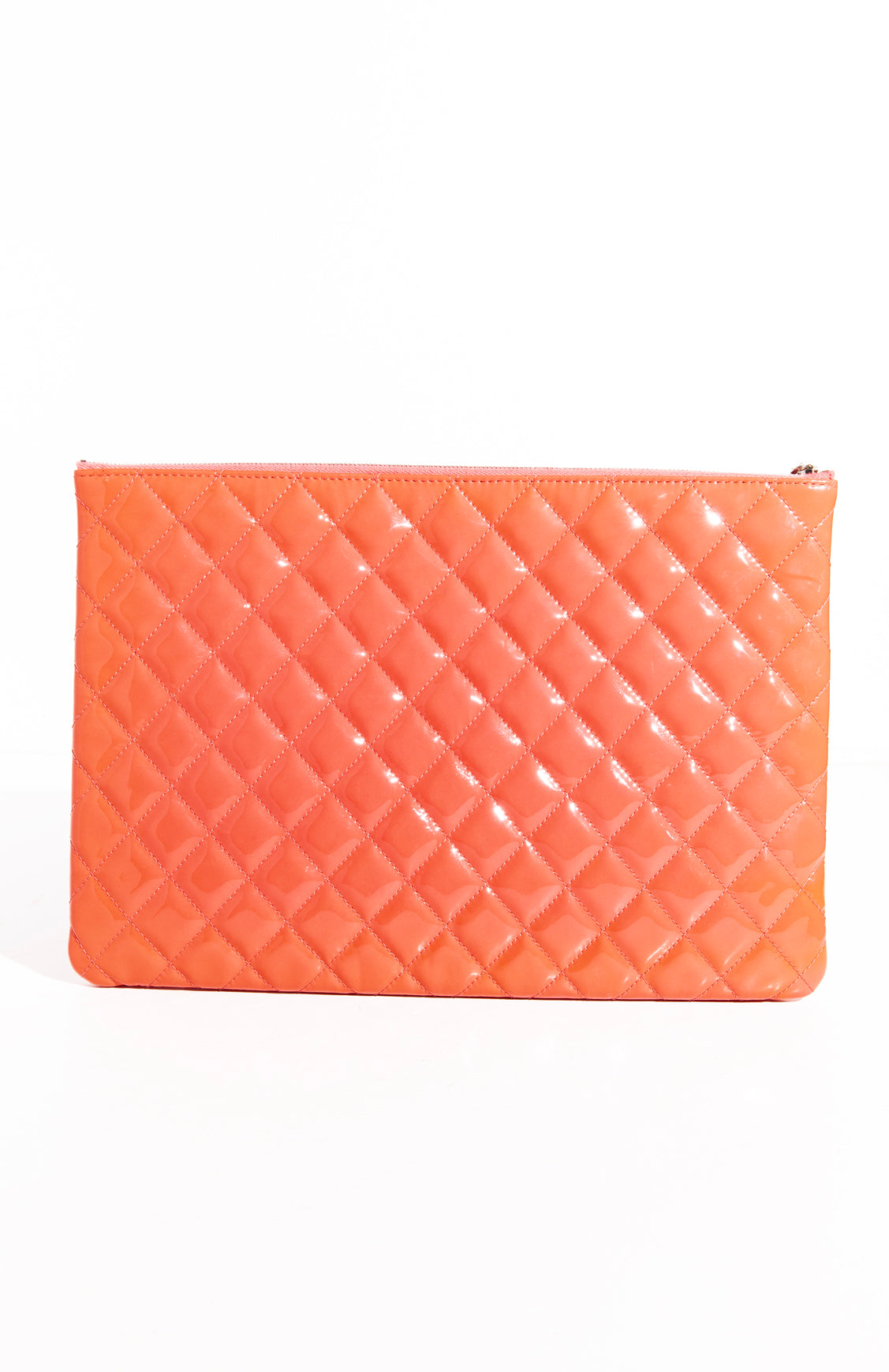 CHANEL Coral Patent Quilted O Clutch