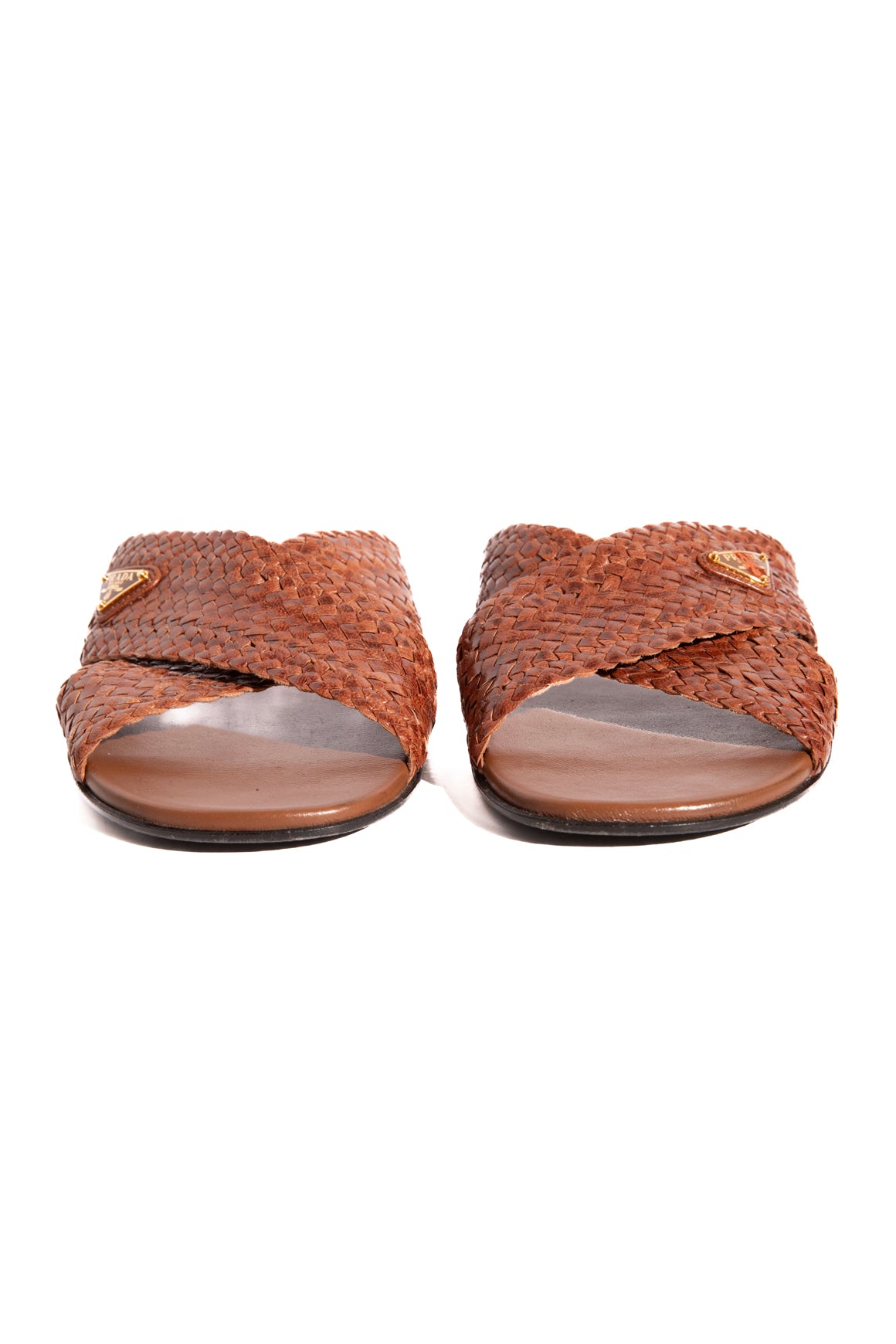 PRADA Borwn Woven Cross Strap Sandals (Sz. 38)