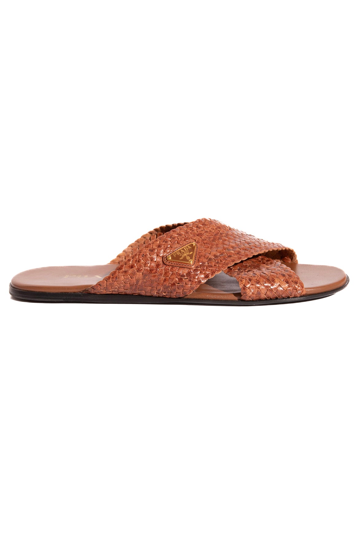PRADA Borwn Woven Cross Strap Sandals (Sz. 38)