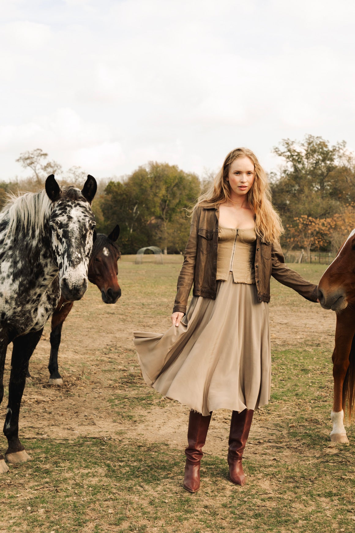 LOUIZA BABOURYAN Taupe Raw Hem Midi Skirt (Sz.L)